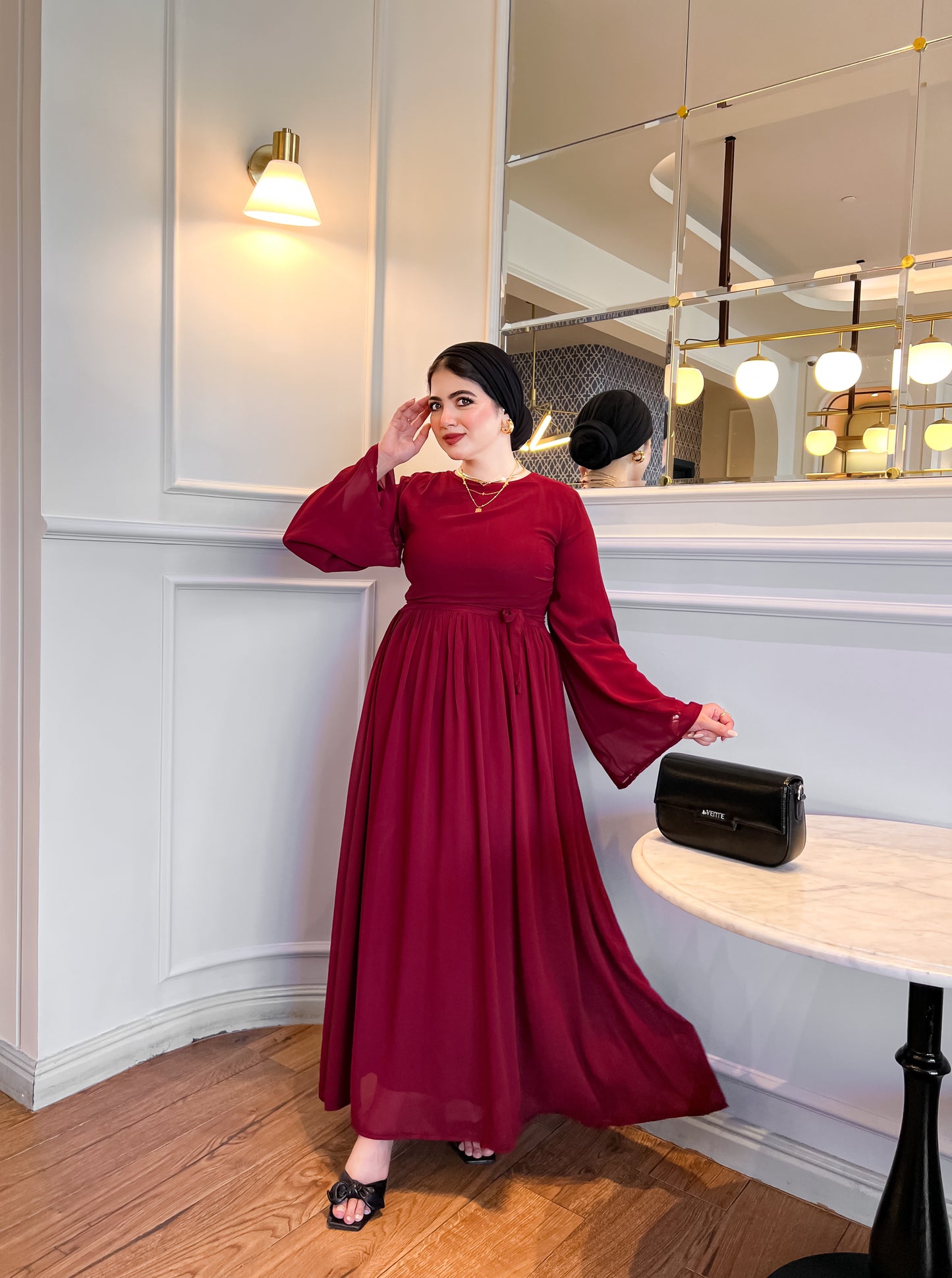 Burgundy pleats