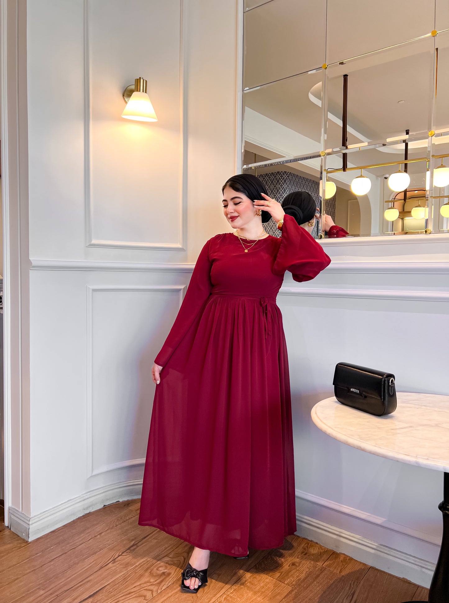 Burgundy pleats