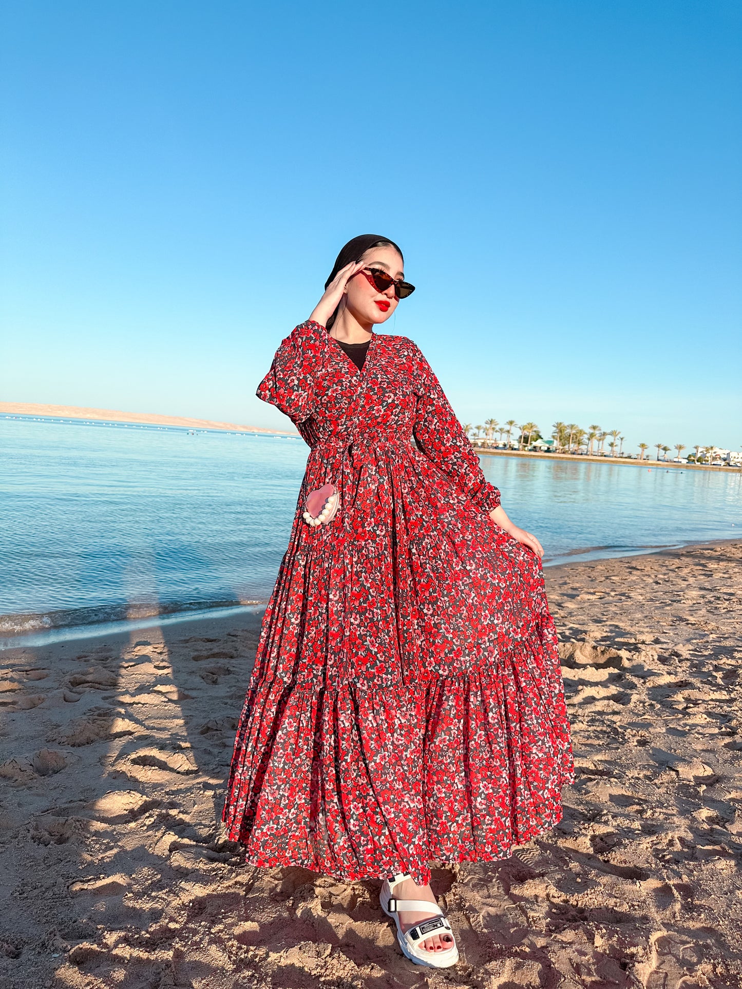 Red chiffon dress