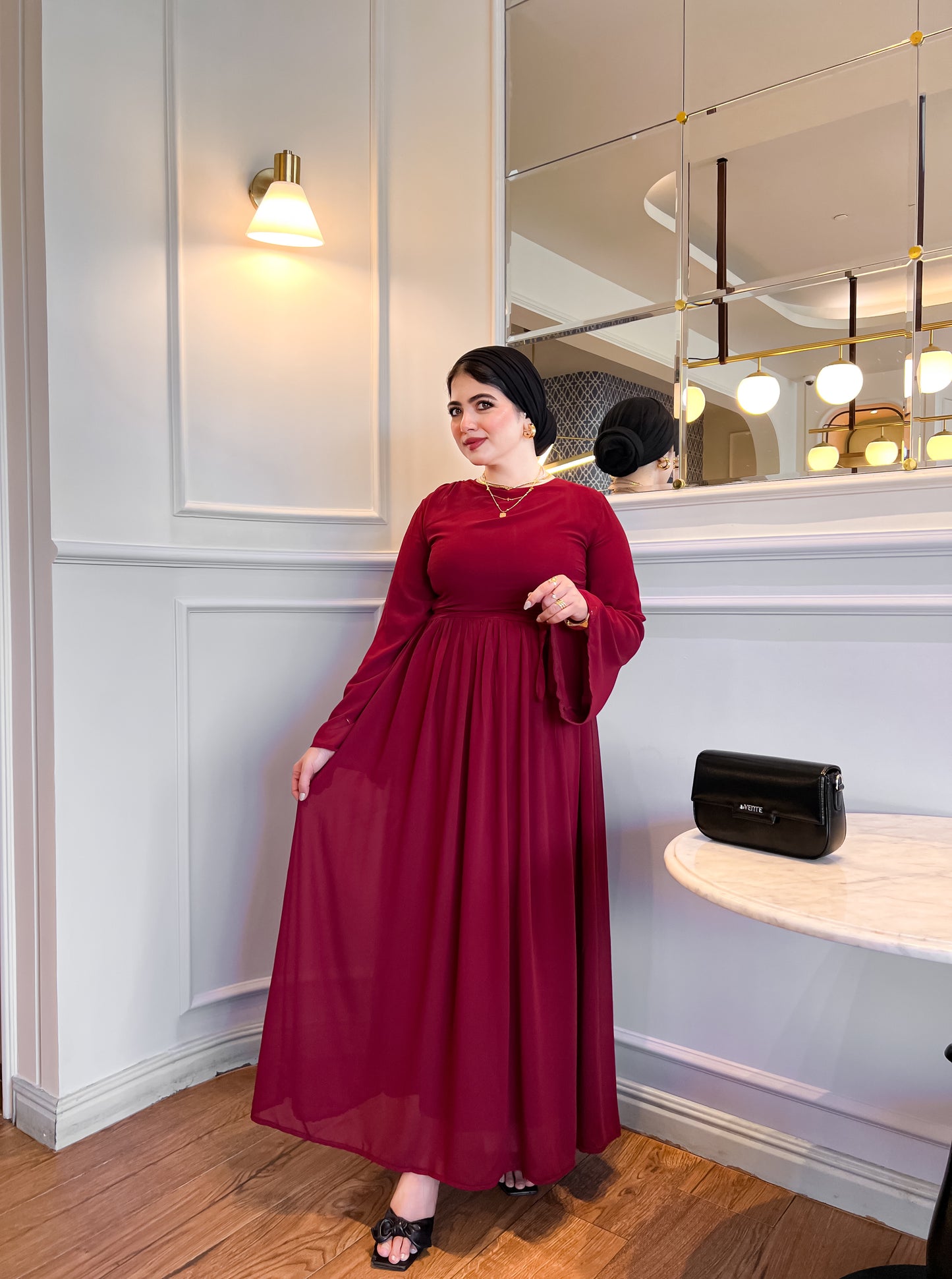 Burgundy pleats