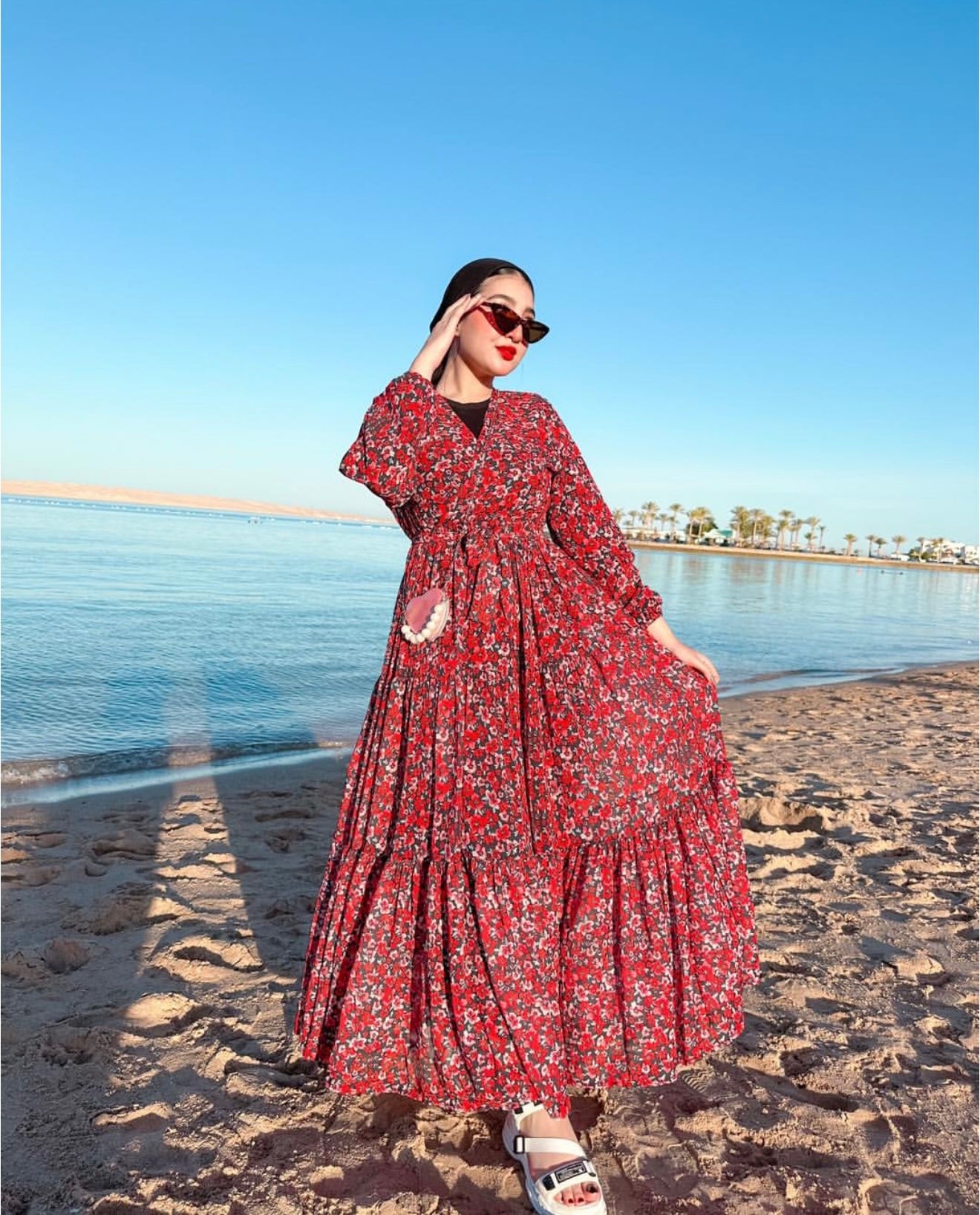 Red chiffon dress
