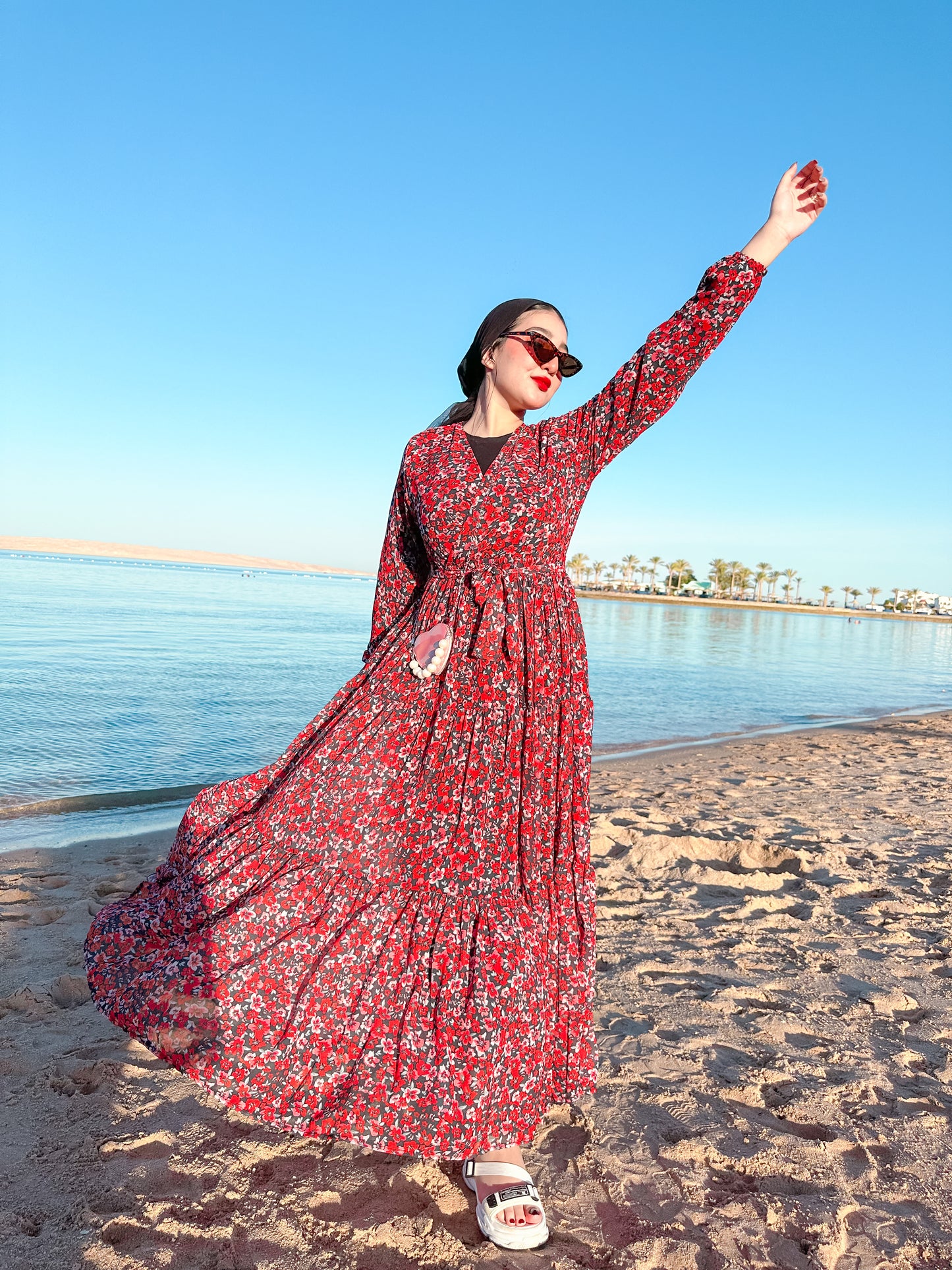 Red chiffon dress