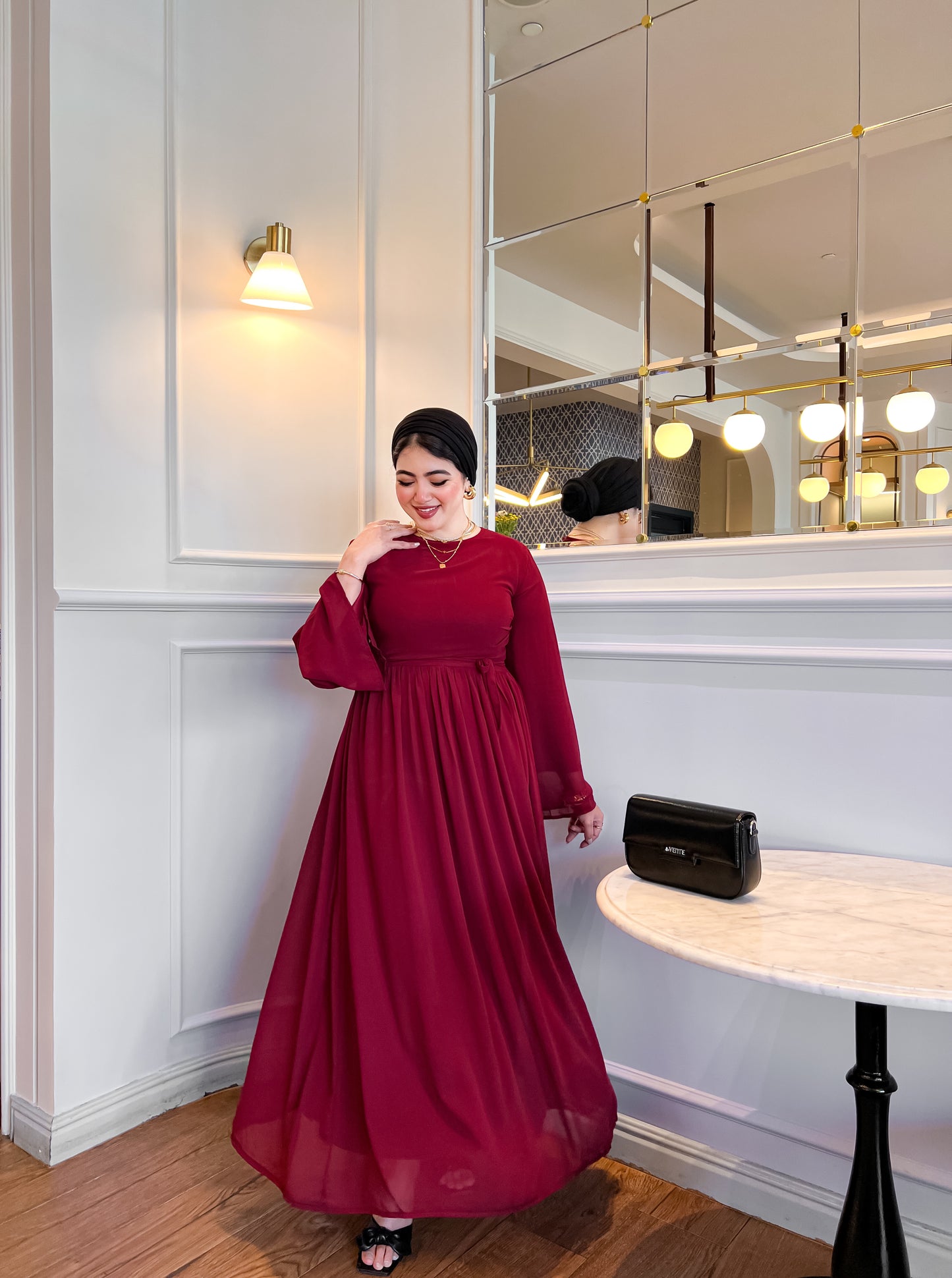 Burgundy pleats