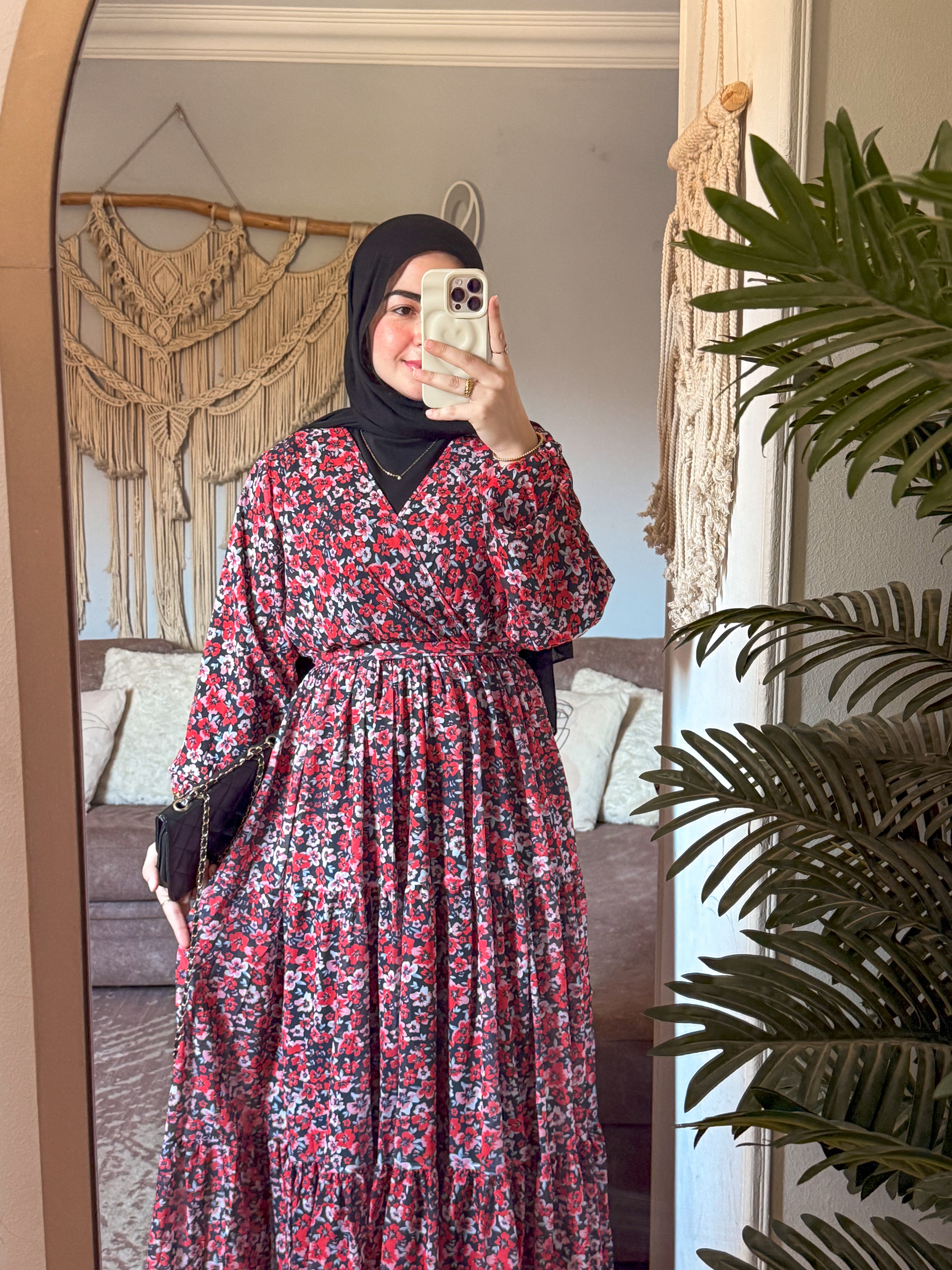 Red chiffon dress