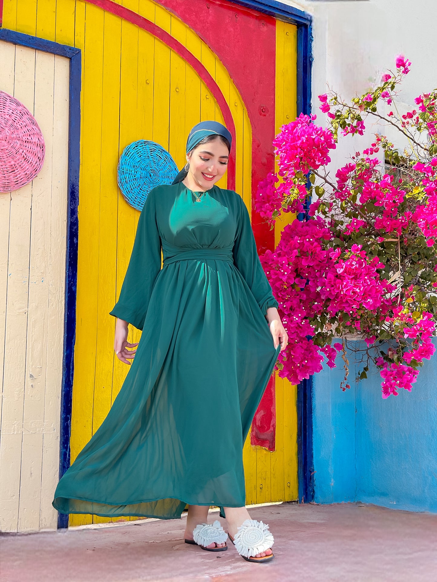 Dark green chiffon dress