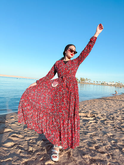 Red chiffon dress