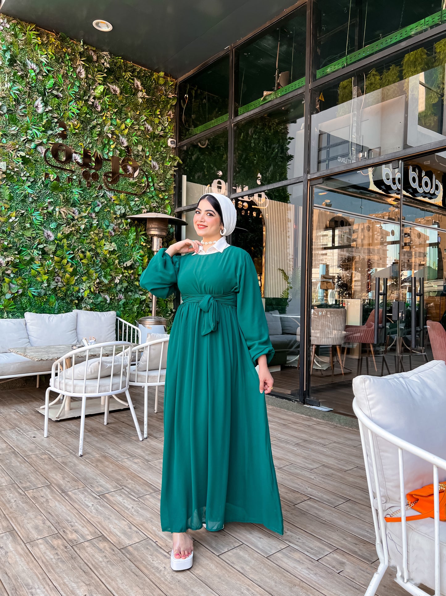 Dark green chiffon dress