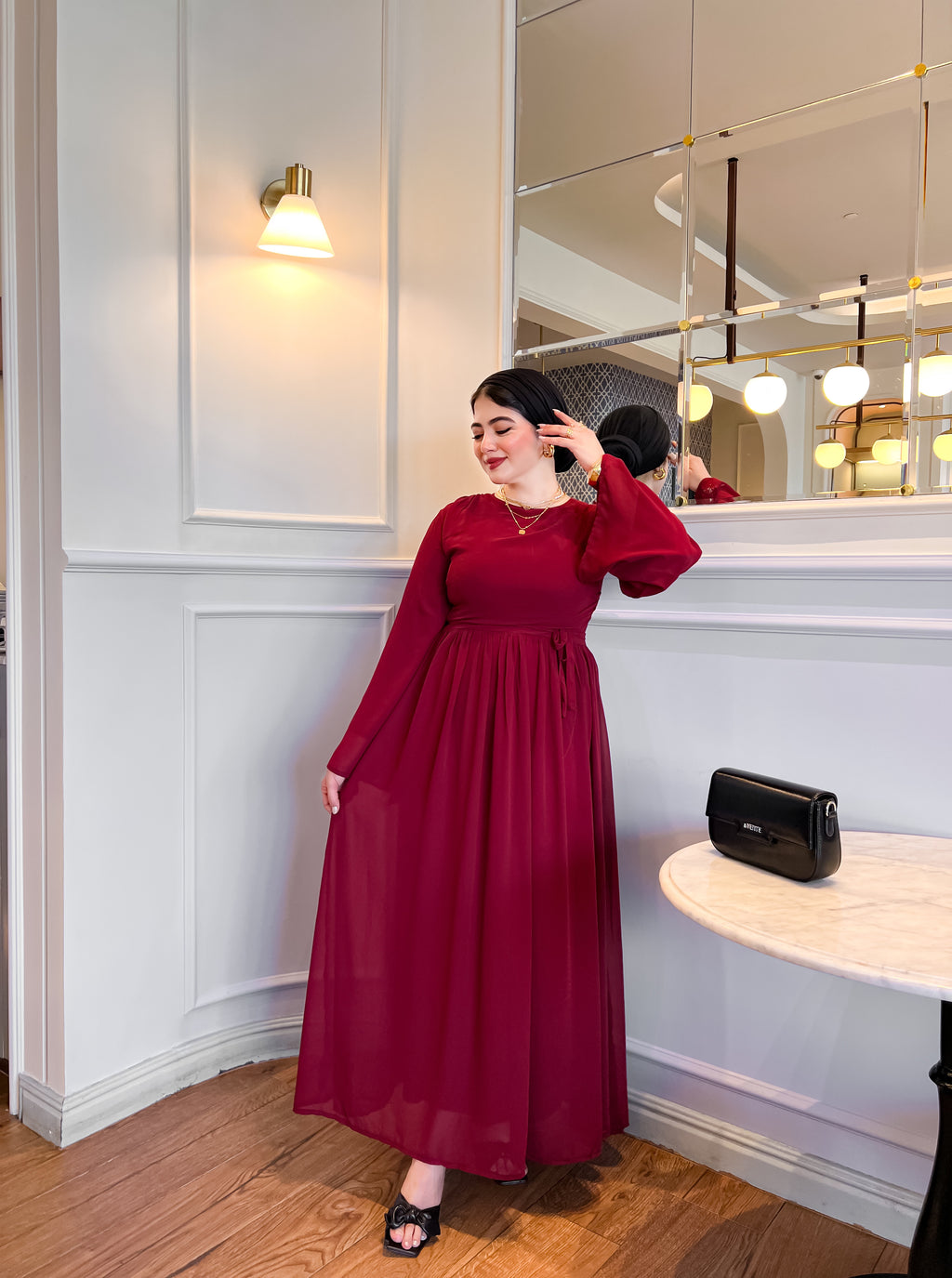 Burgundy pleats