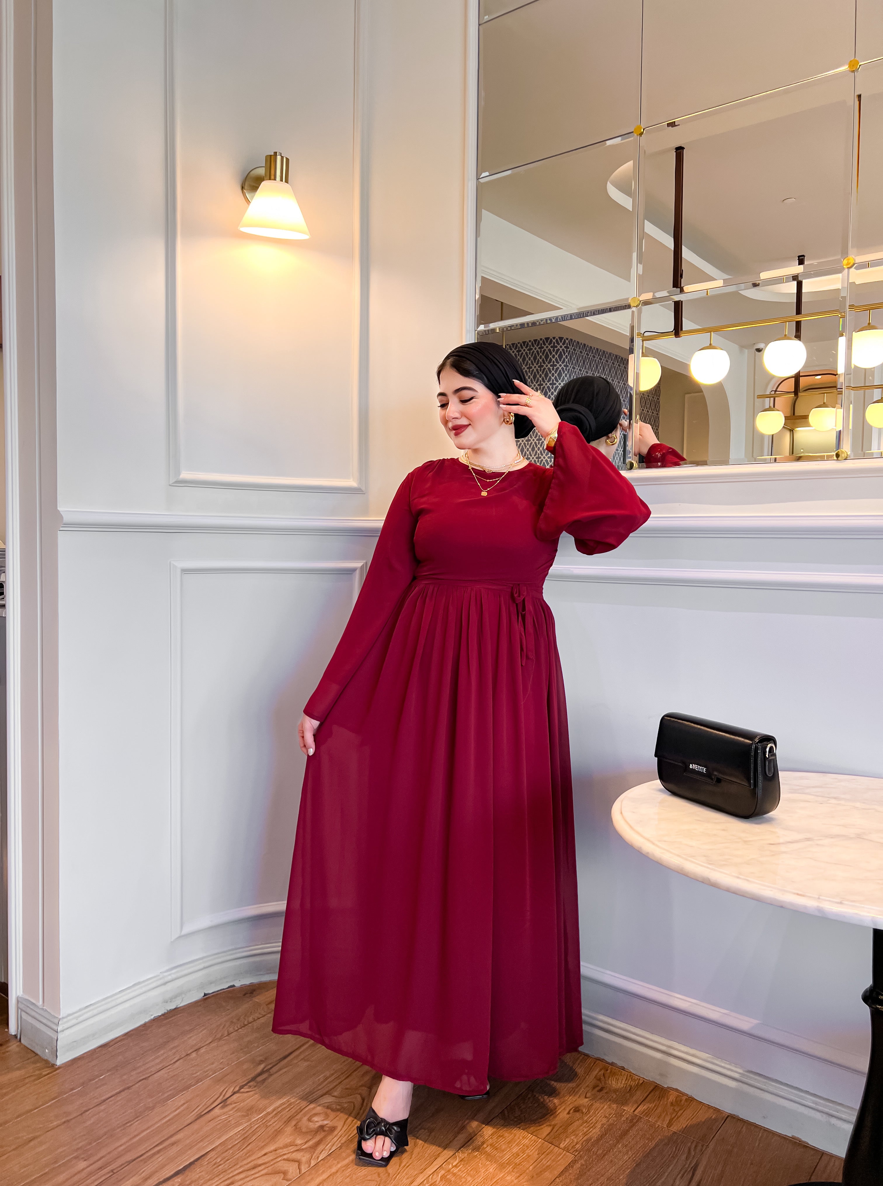Burgundy pleats