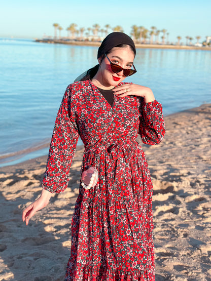 Red chiffon dress