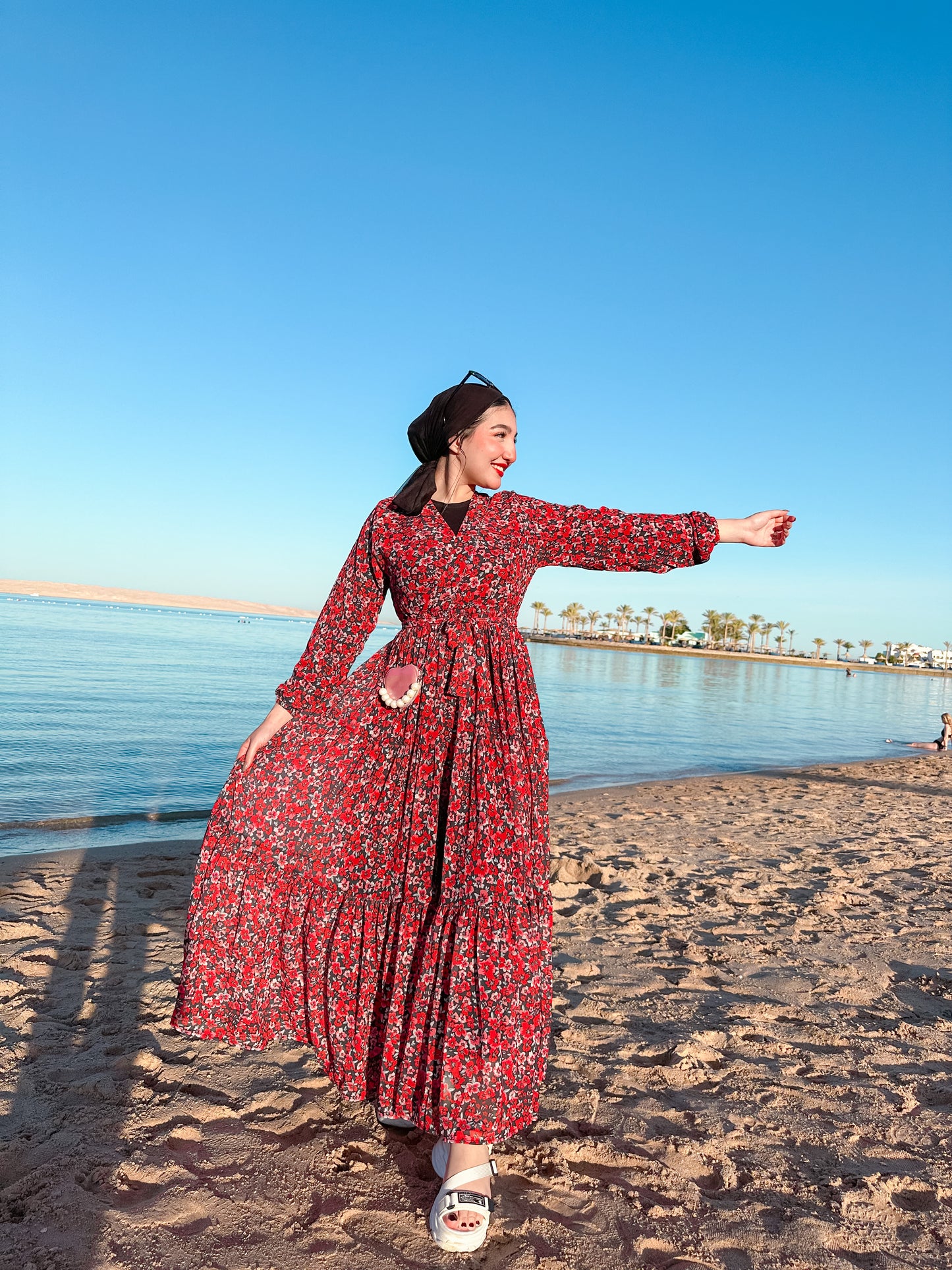 Red chiffon dress