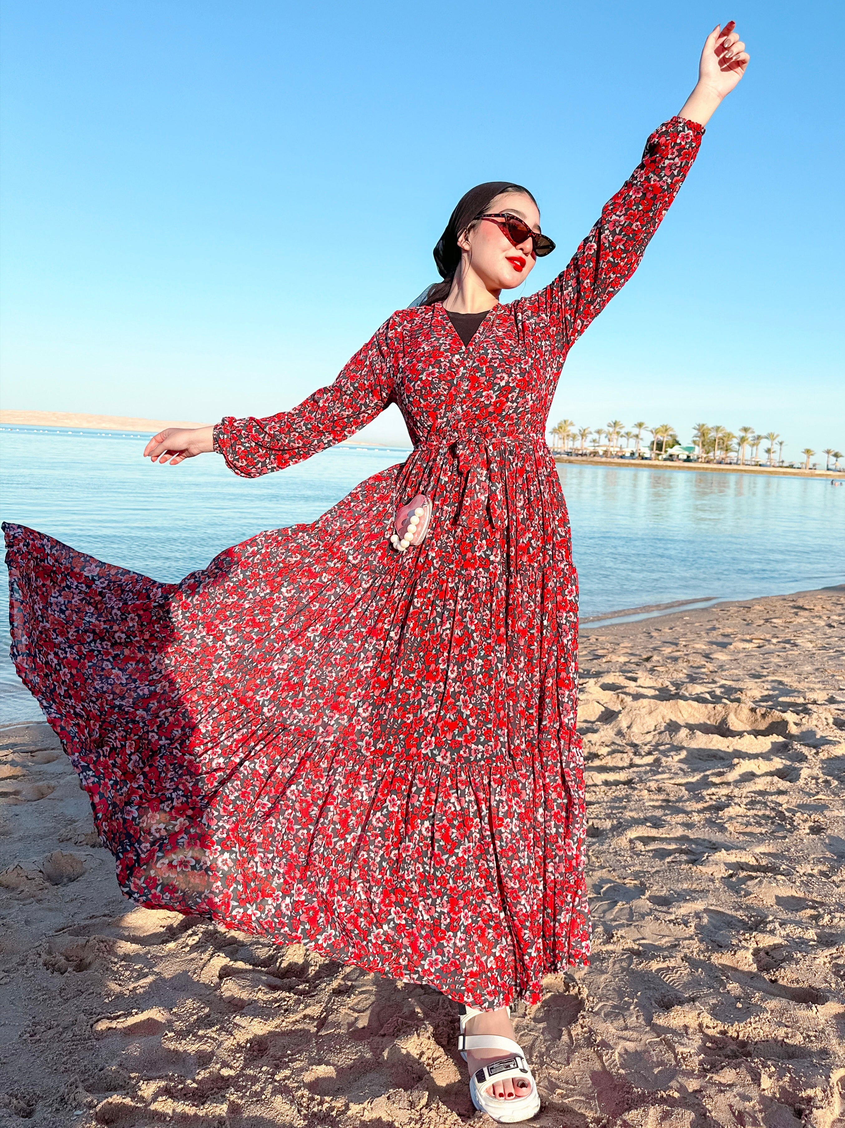 Red chiffon dress