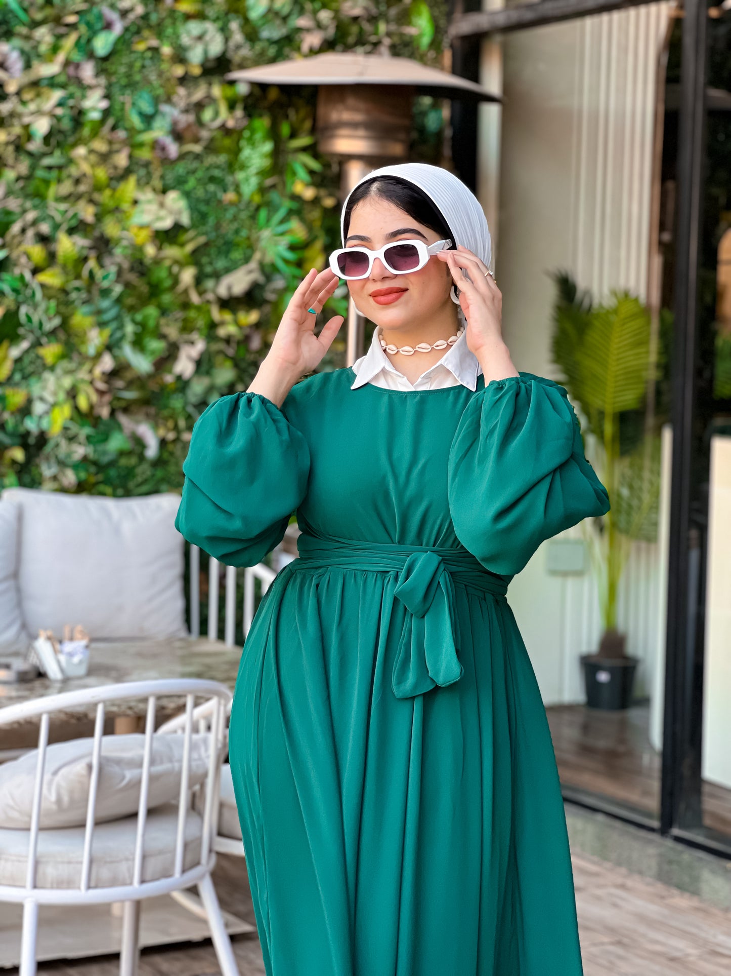 Dark green chiffon dress