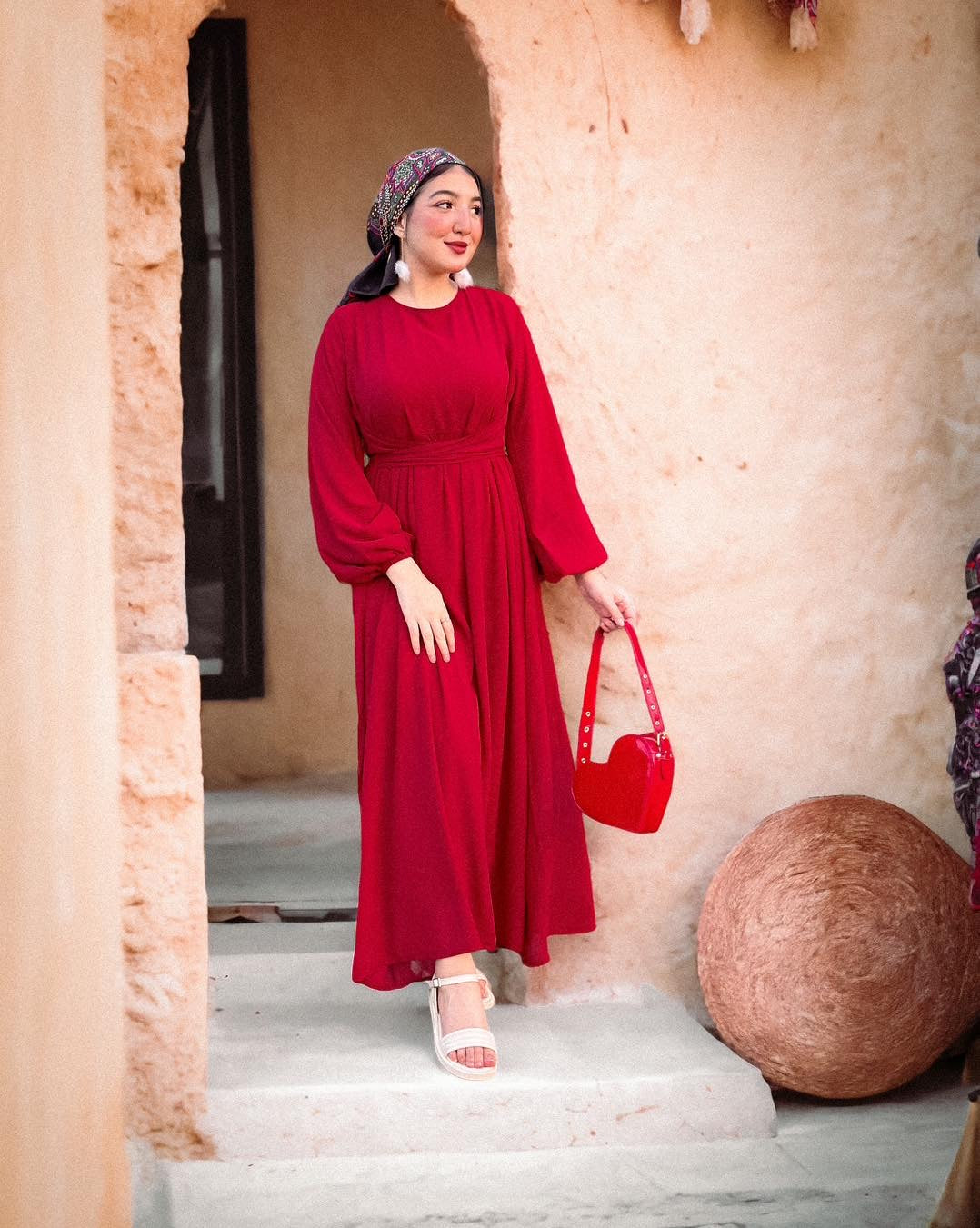 Dark red chiffon dress