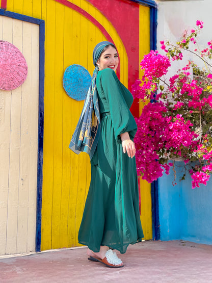 Dark green chiffon dress