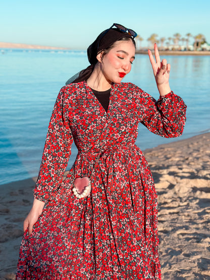 Red chiffon dress