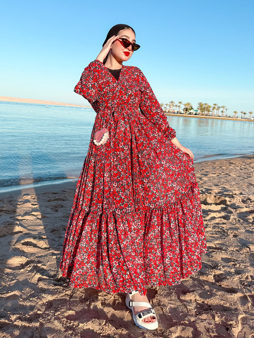 Red chiffon dress