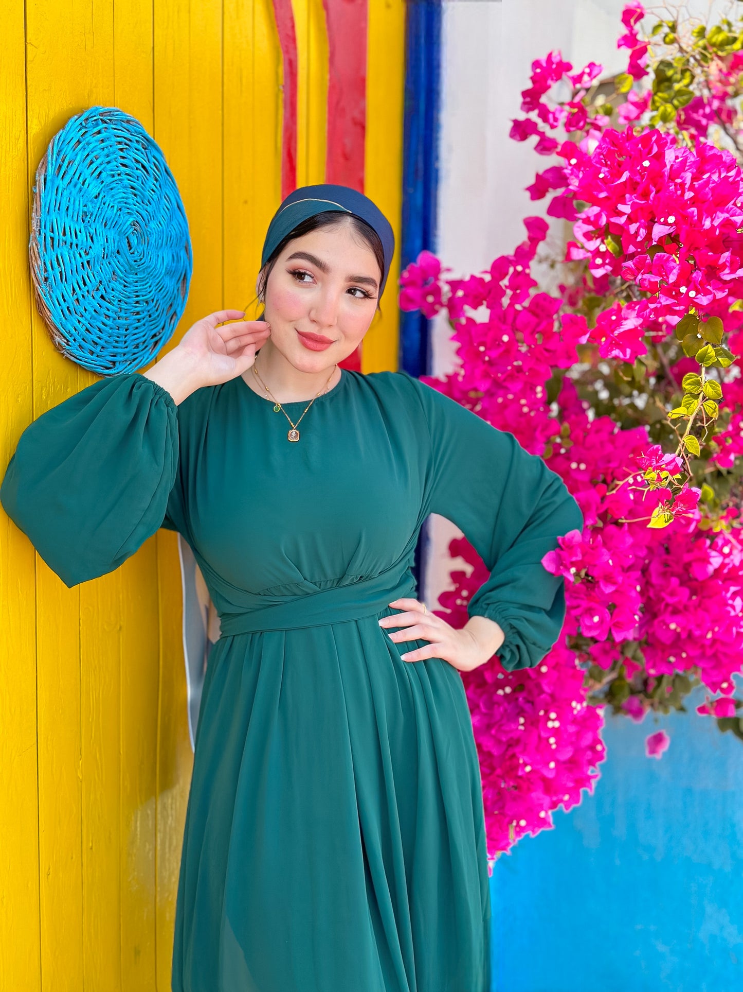 Dark green chiffon dress