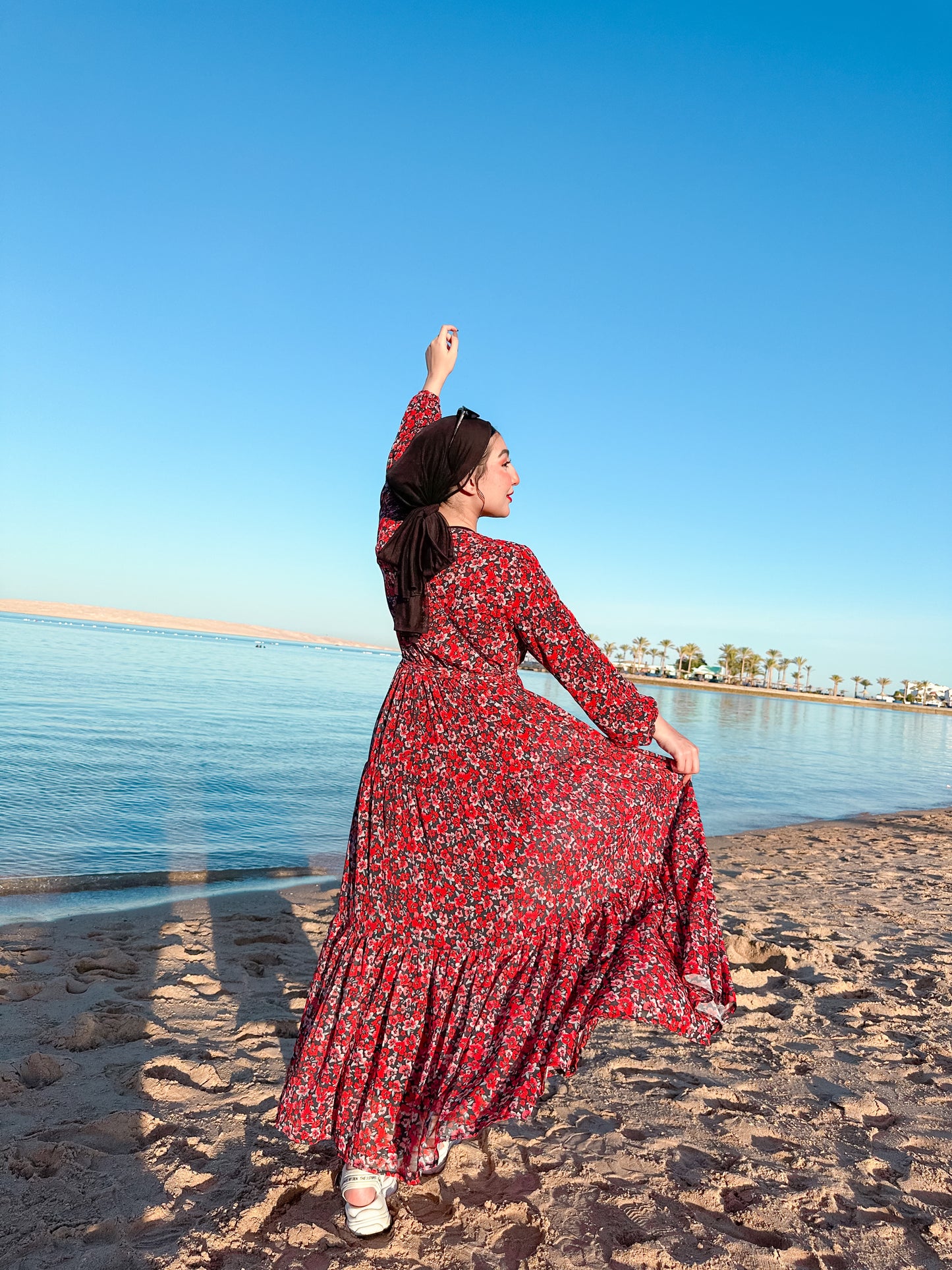 Red chiffon dress