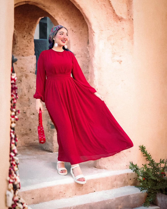 Dark red chiffon dress