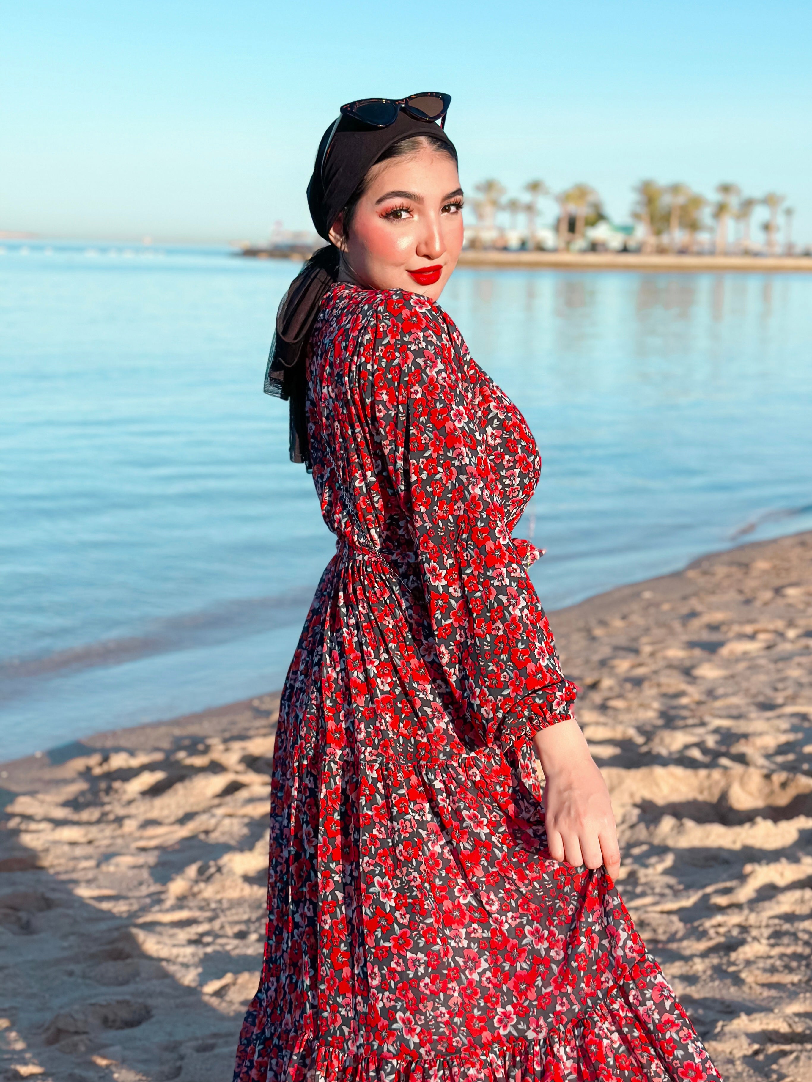 Red chiffon dress