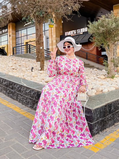 Printed Amaranth Rose & White Dress