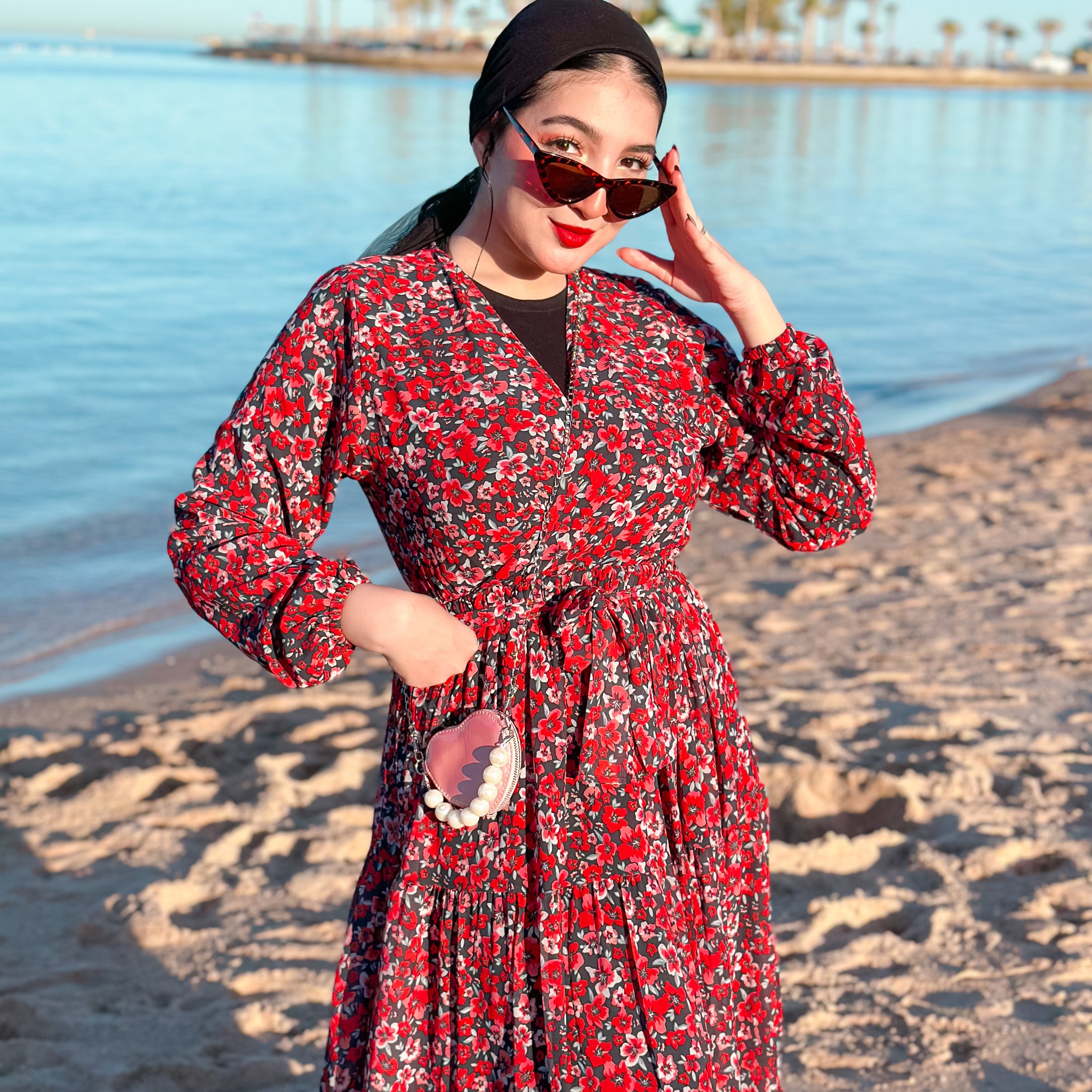Red chiffon dress