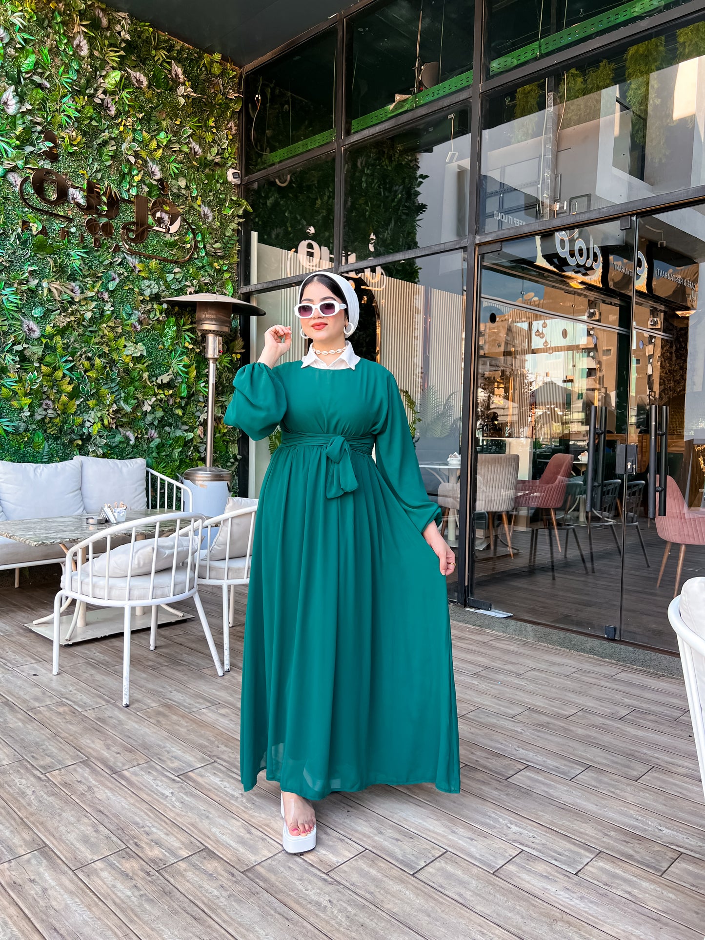 Dark green chiffon dress