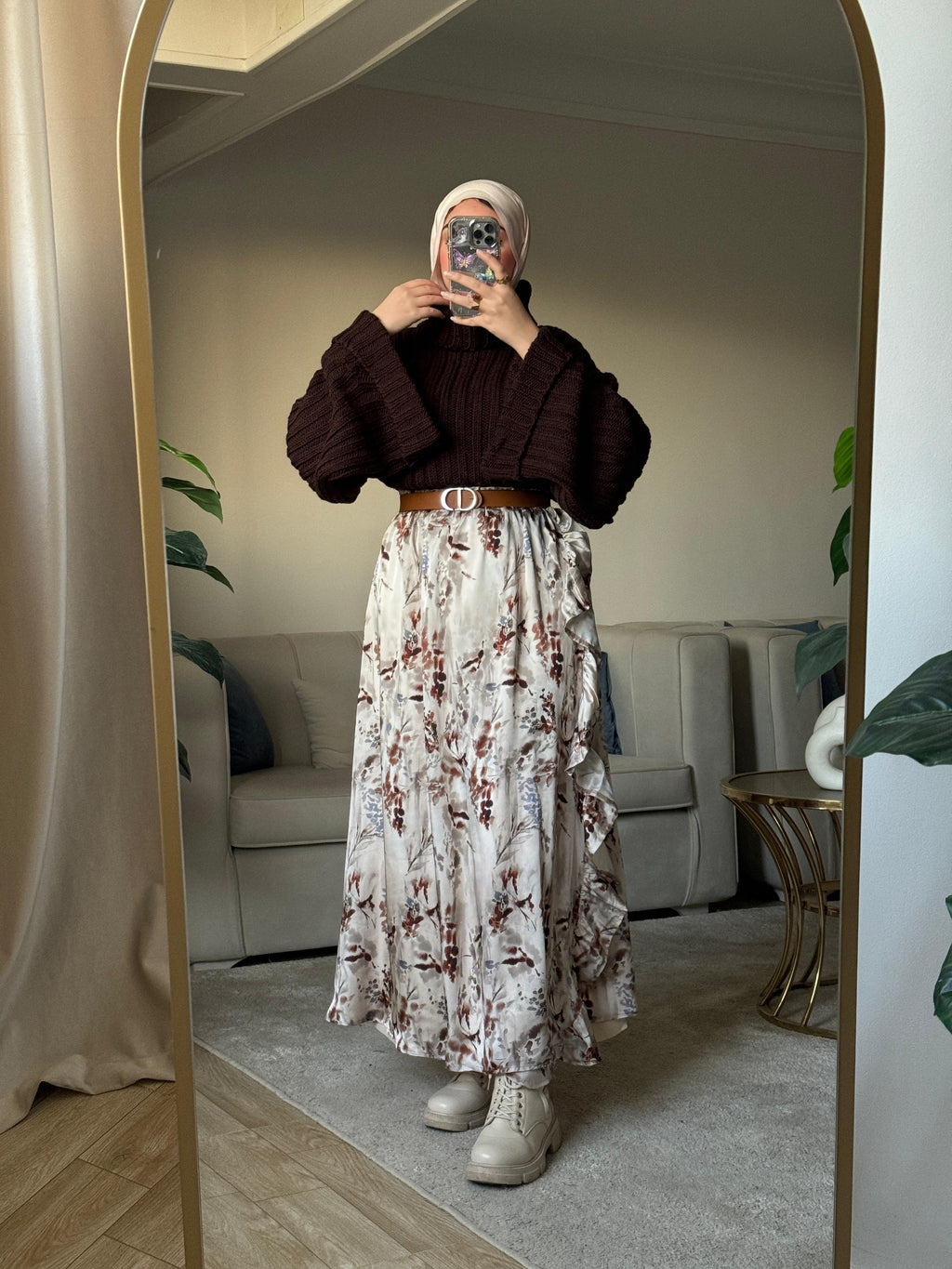 Brown silky outfit