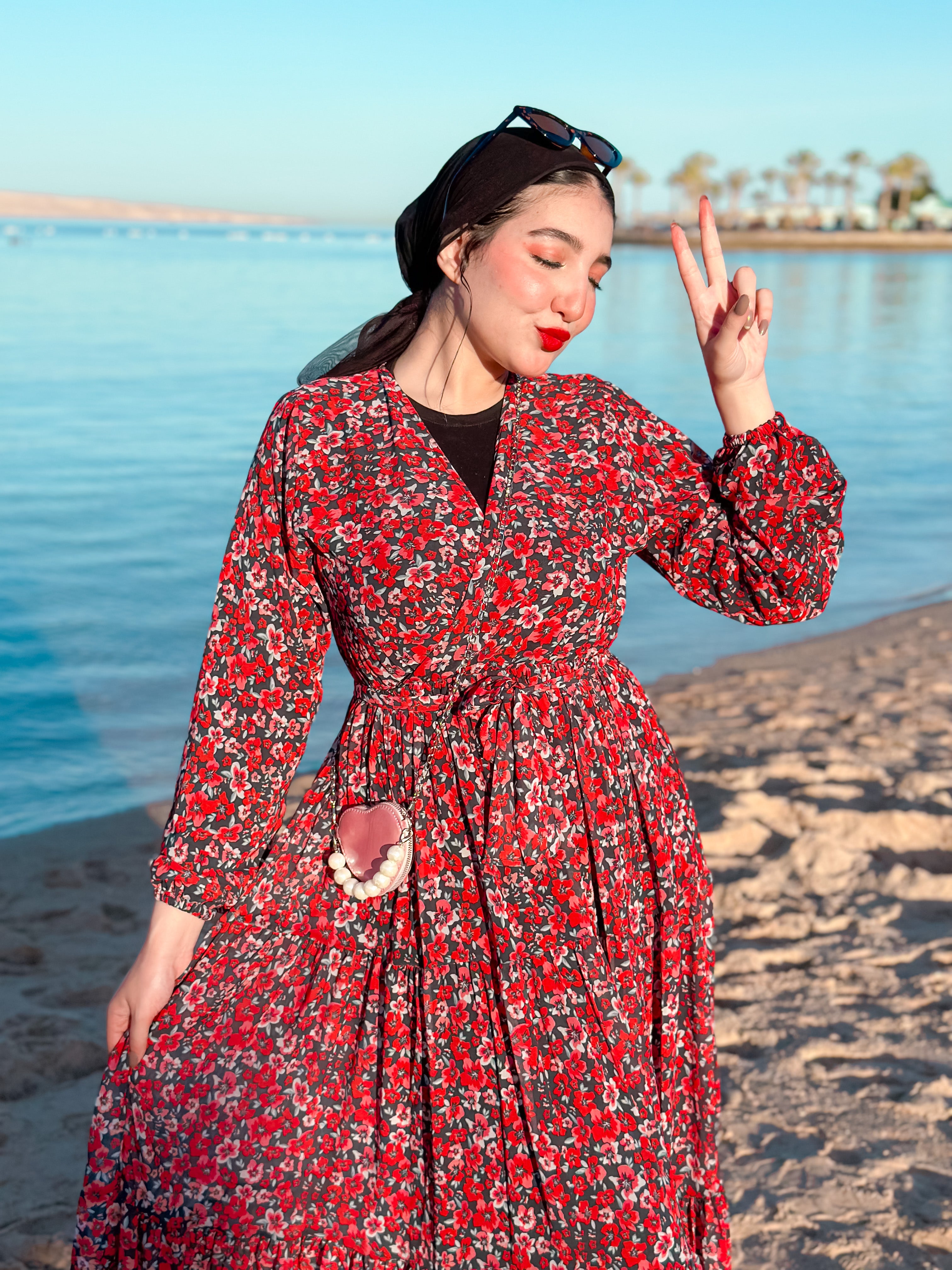 Red chiffon dress