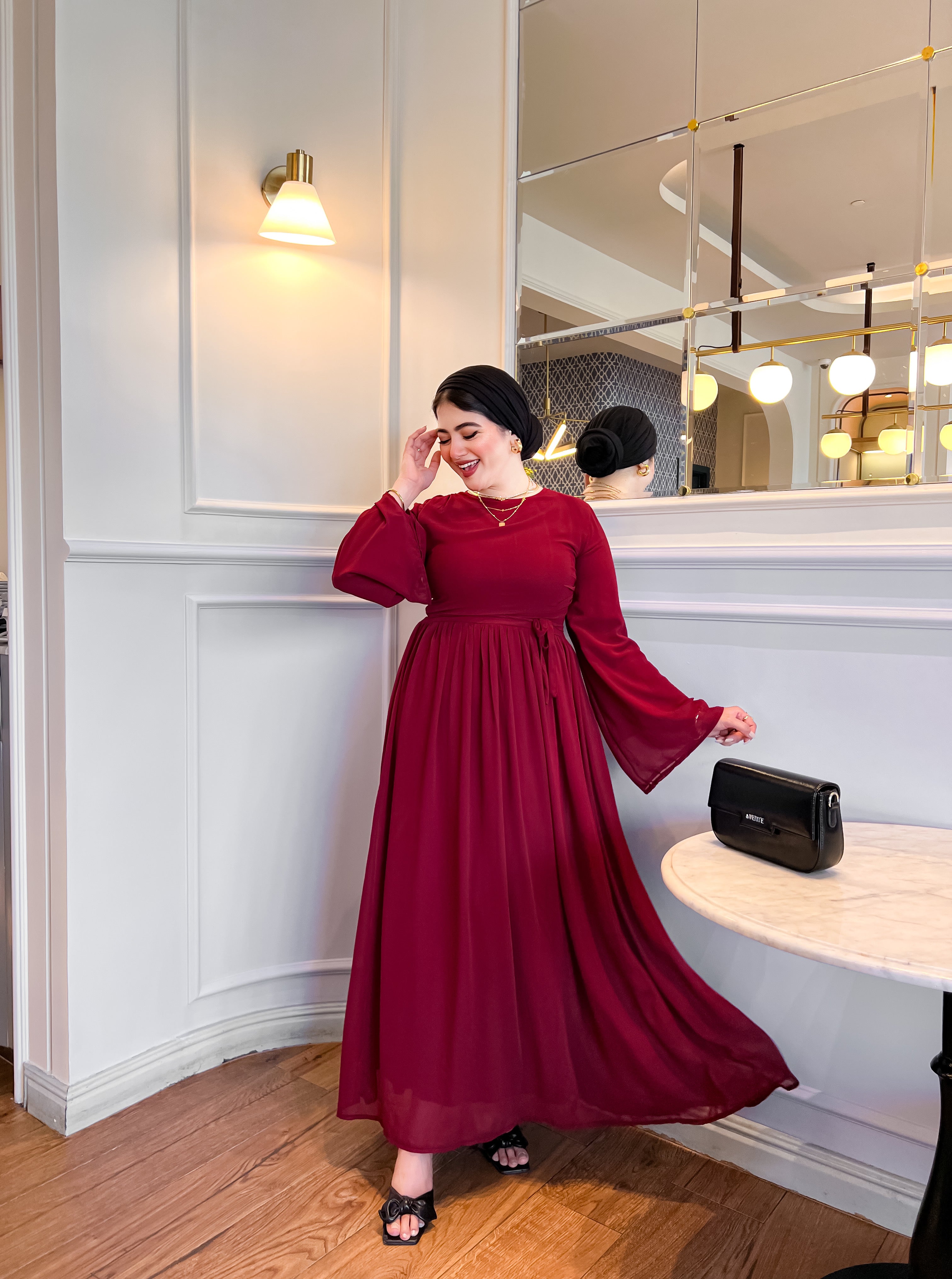 Burgundy pleats
