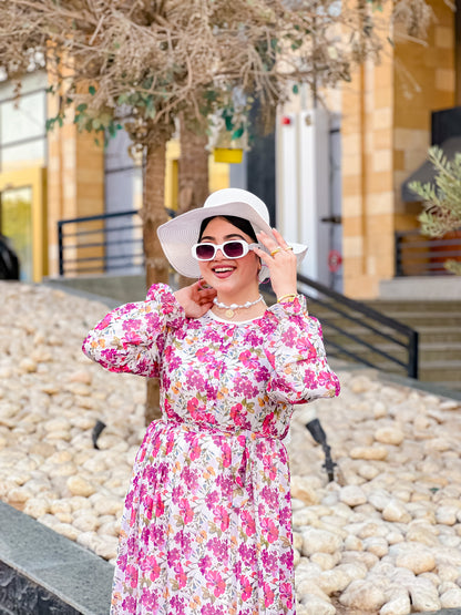 Printed Amaranth Rose & White Dress