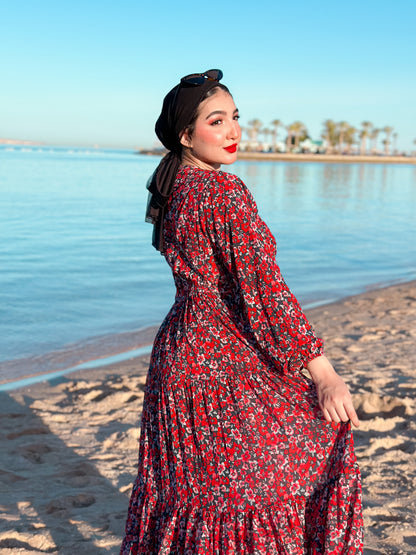 Red chiffon dress