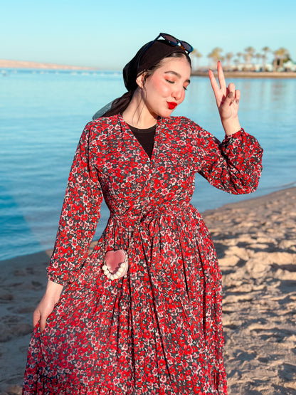 Red chiffon dress