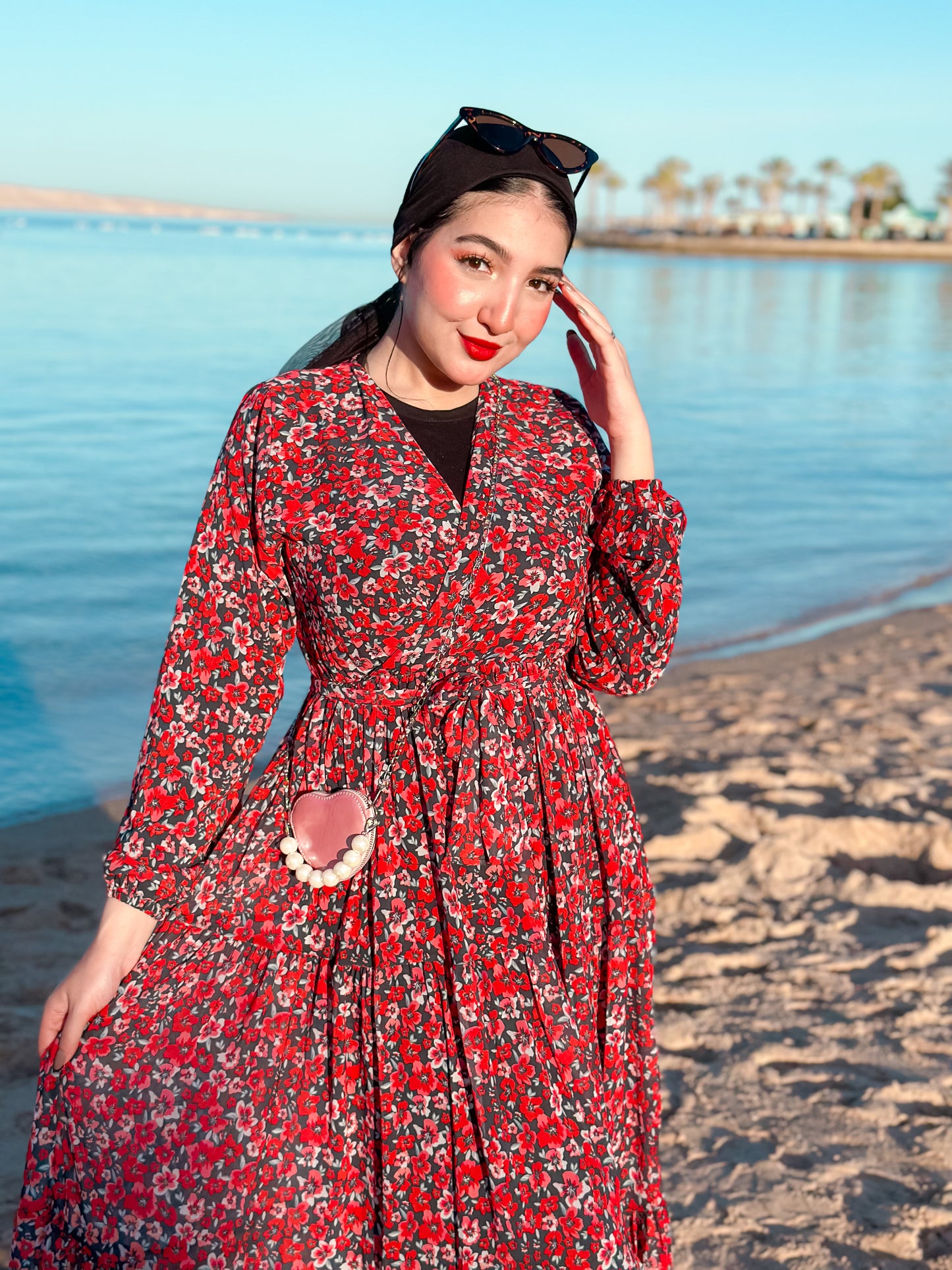 Red chiffon dress