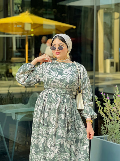 Printed Green & White Dress