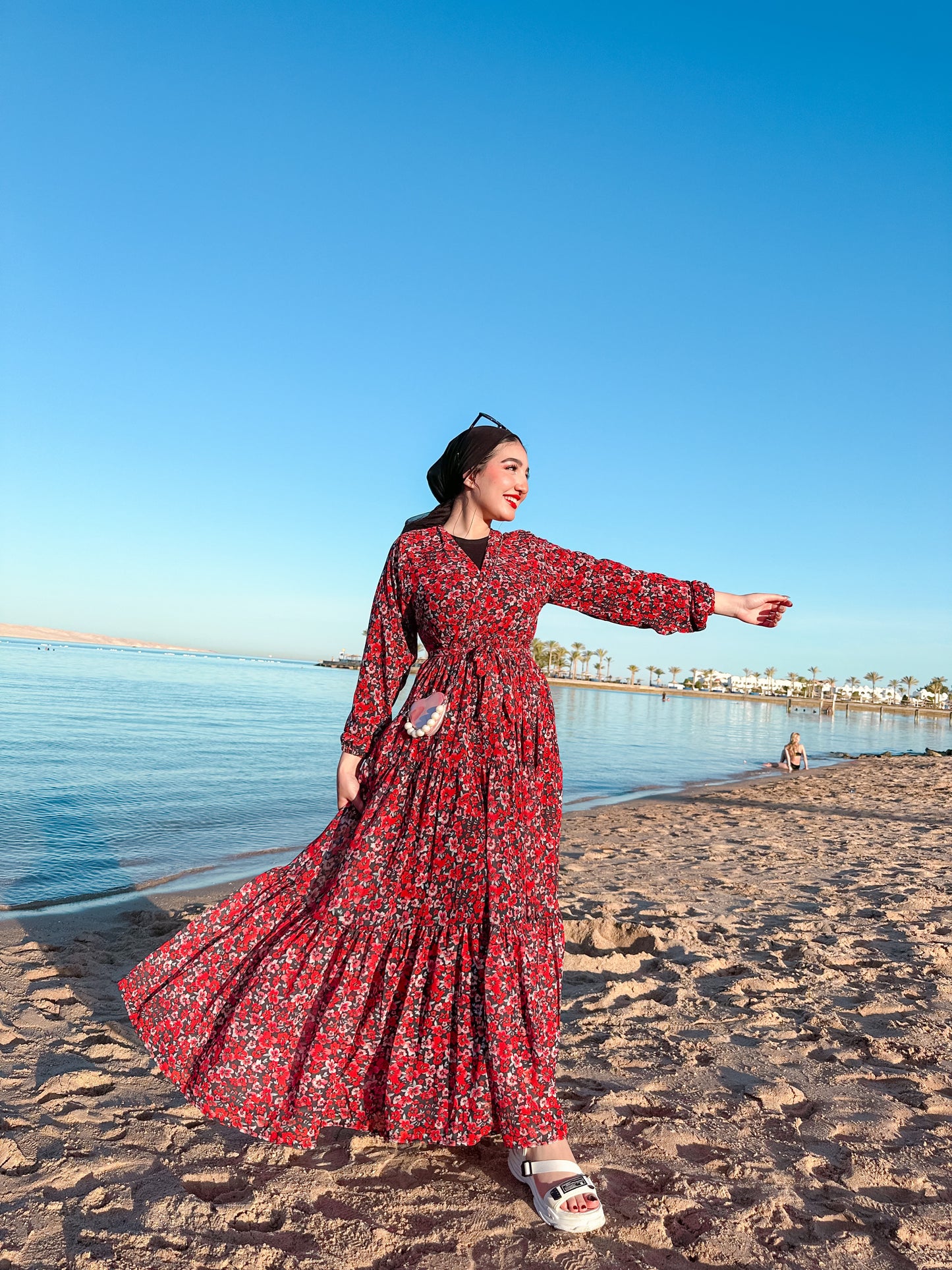 Red chiffon dress