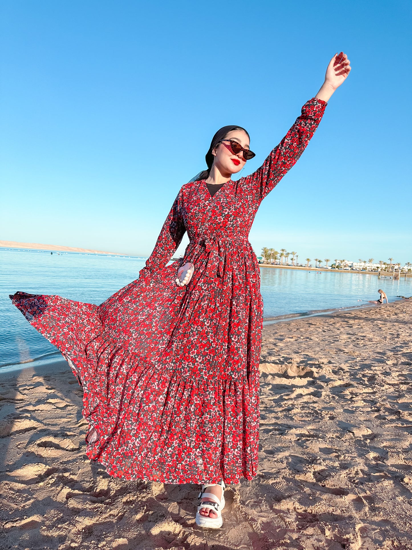 Red chiffon dress