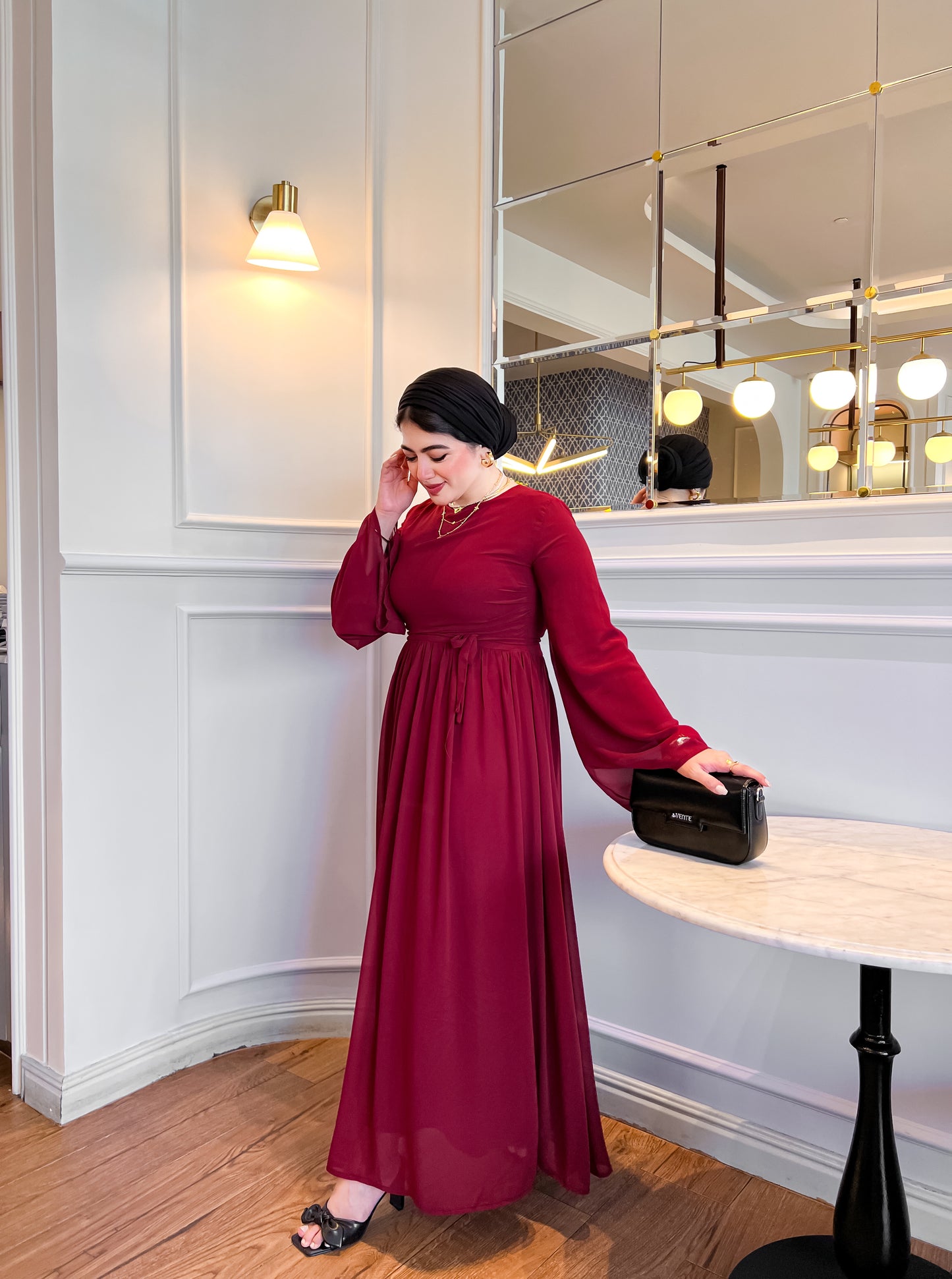 Burgundy pleats