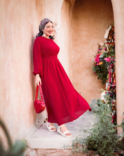 Dark red chiffon dress