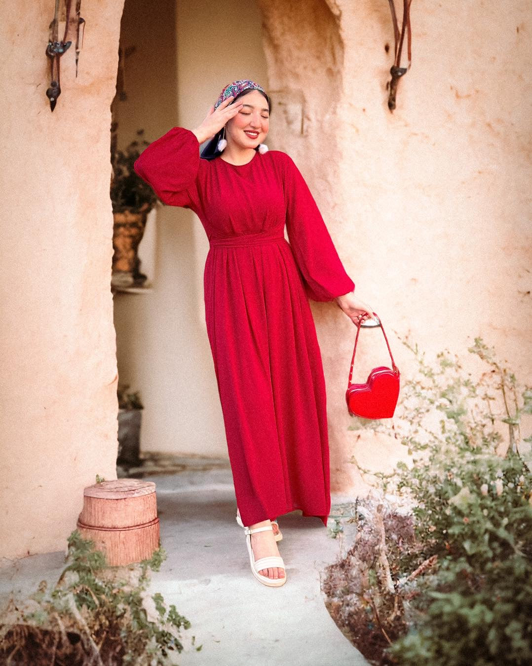 Dark red chiffon dress