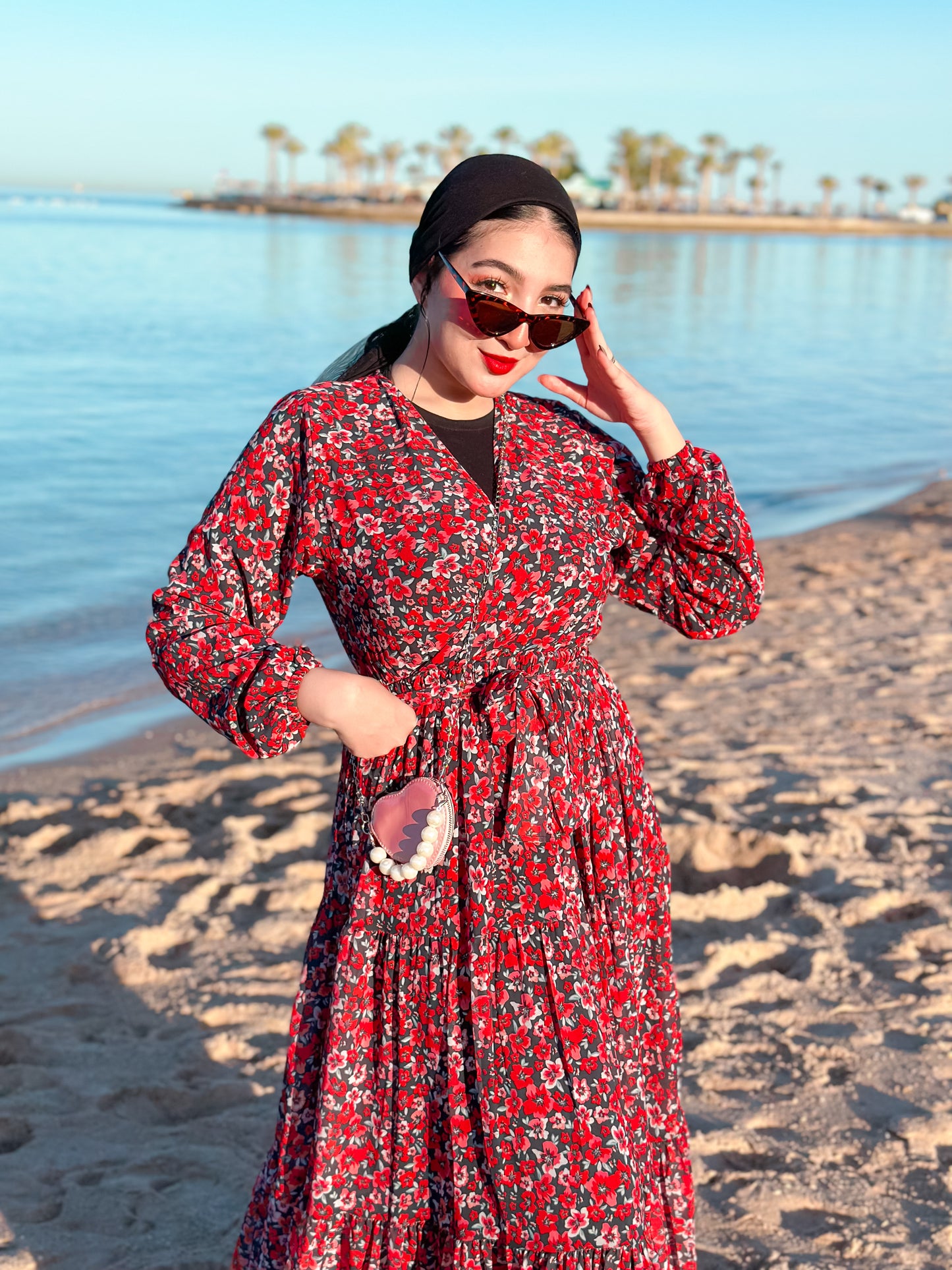 Red chiffon dress