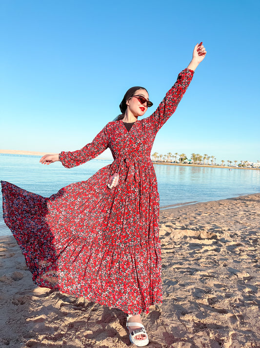 Red chiffon dress