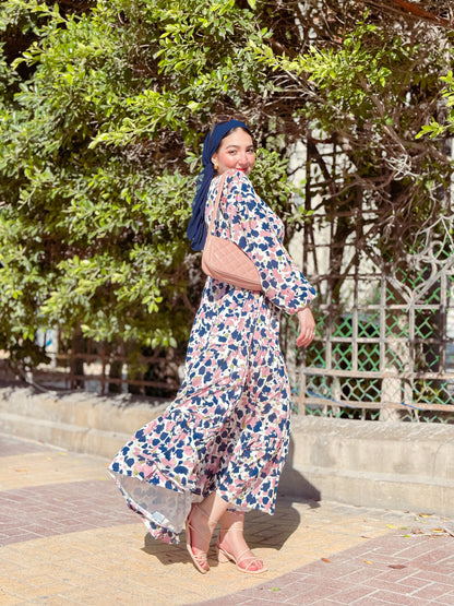 Printed Navy & White Dress