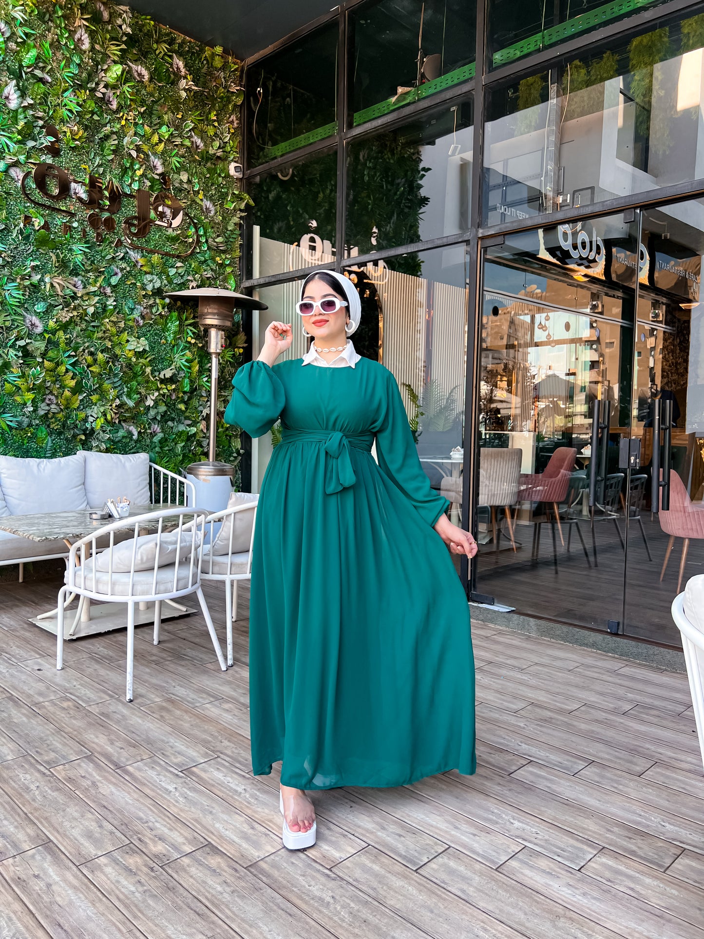 Dark green chiffon dress