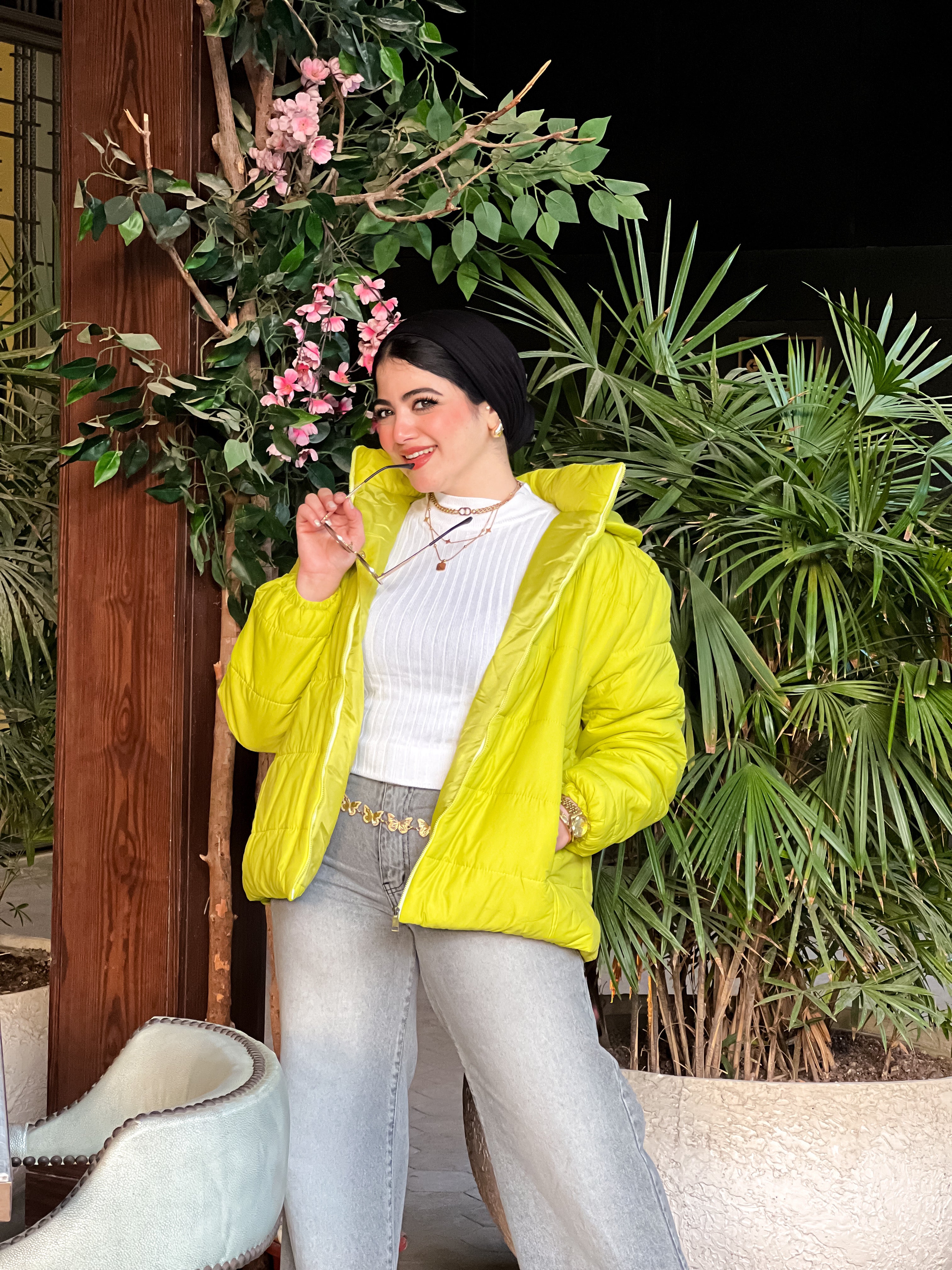 Apple green puffer jacket