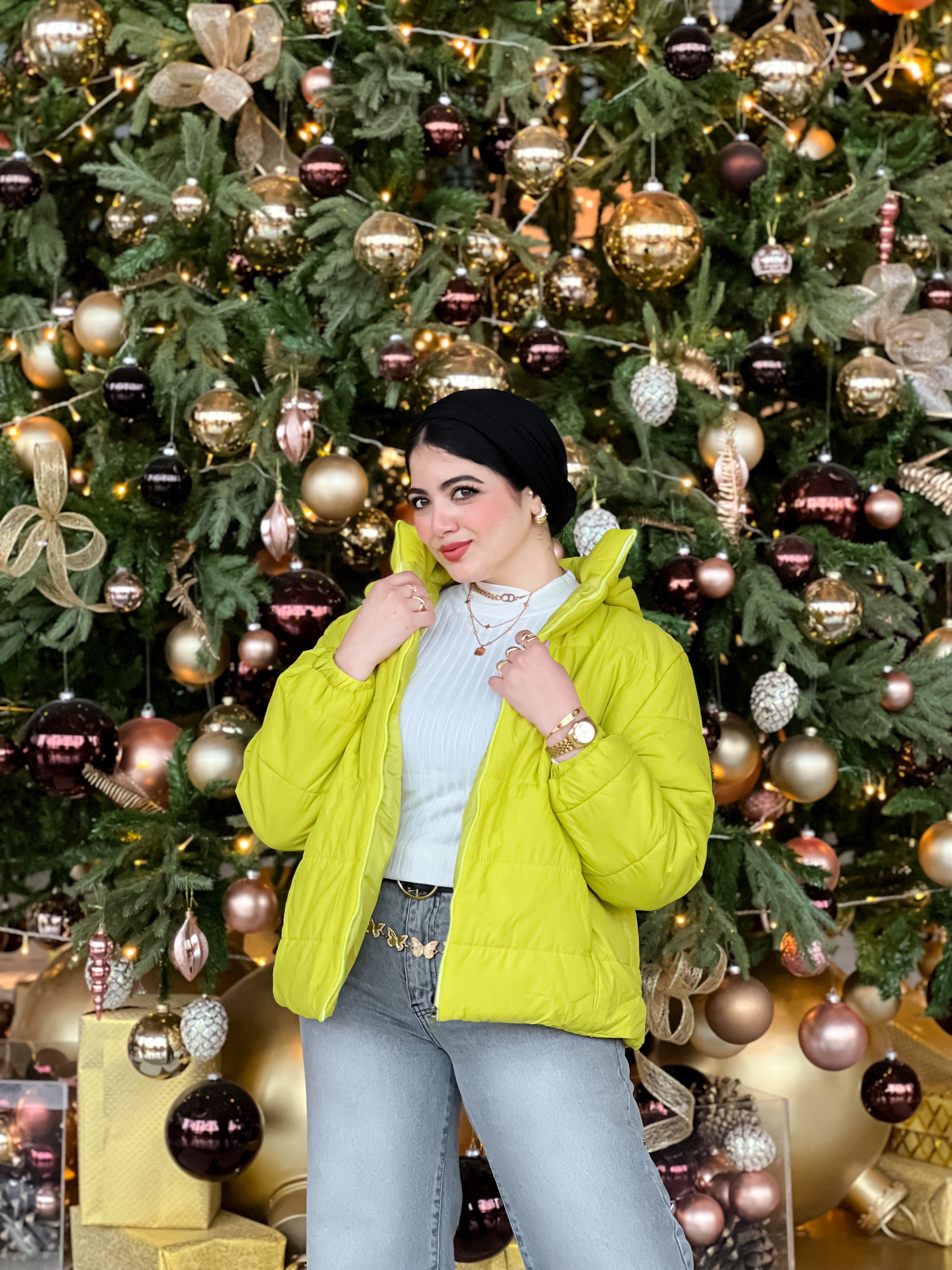 Apple green puffer jacket