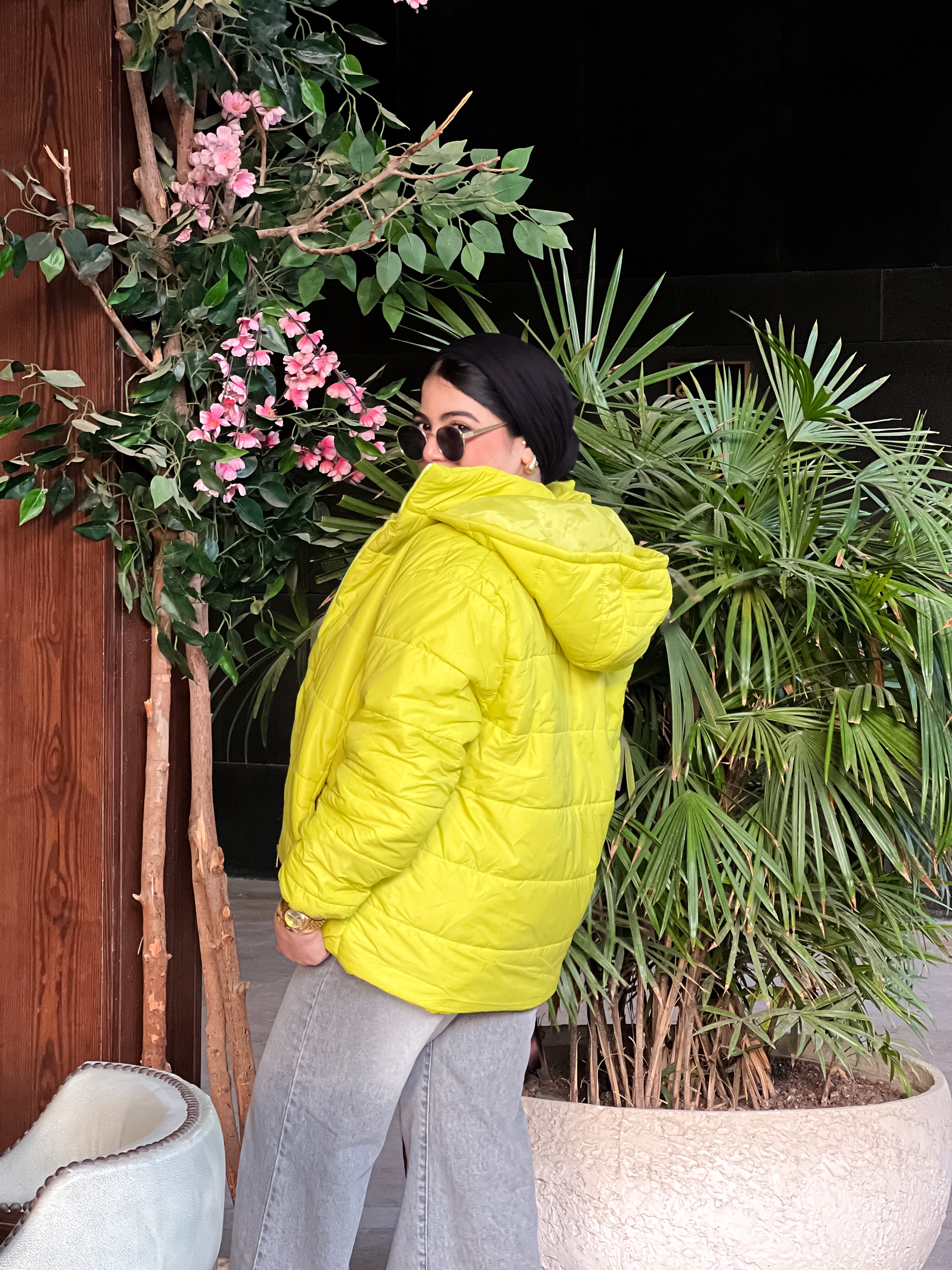 Apple green puffer jacket