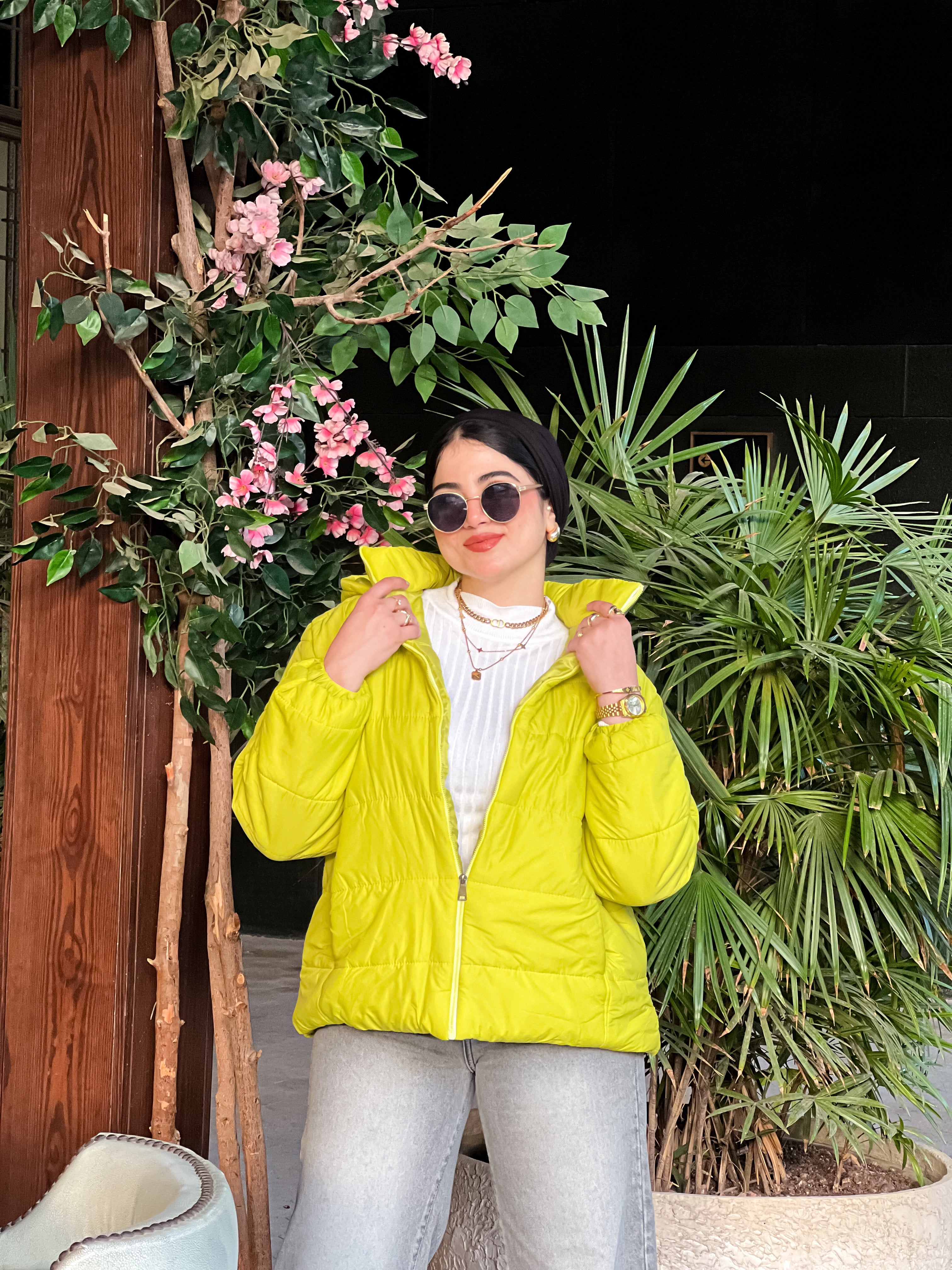 Apple green puffer jacket