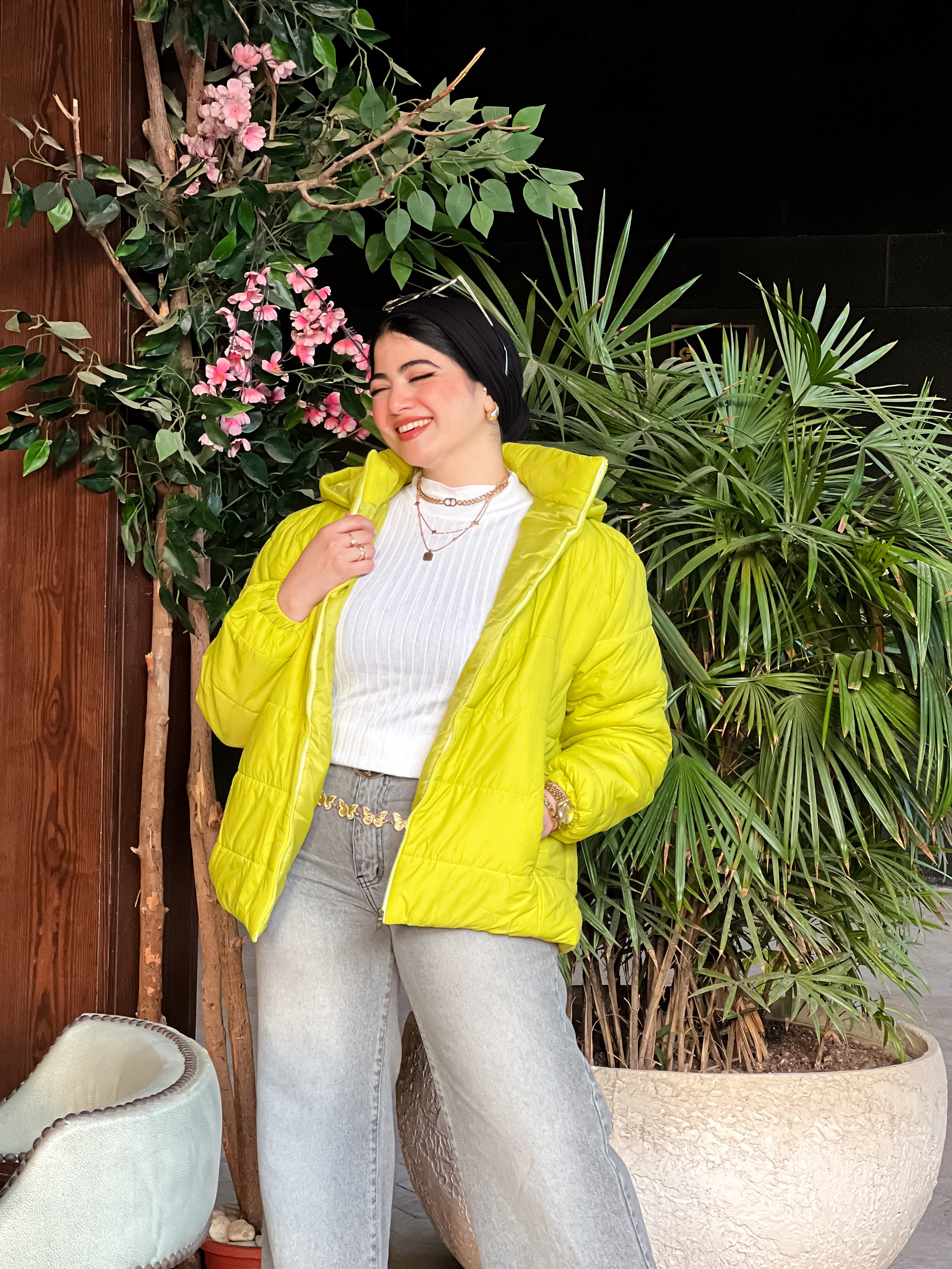 Apple green puffer jacket